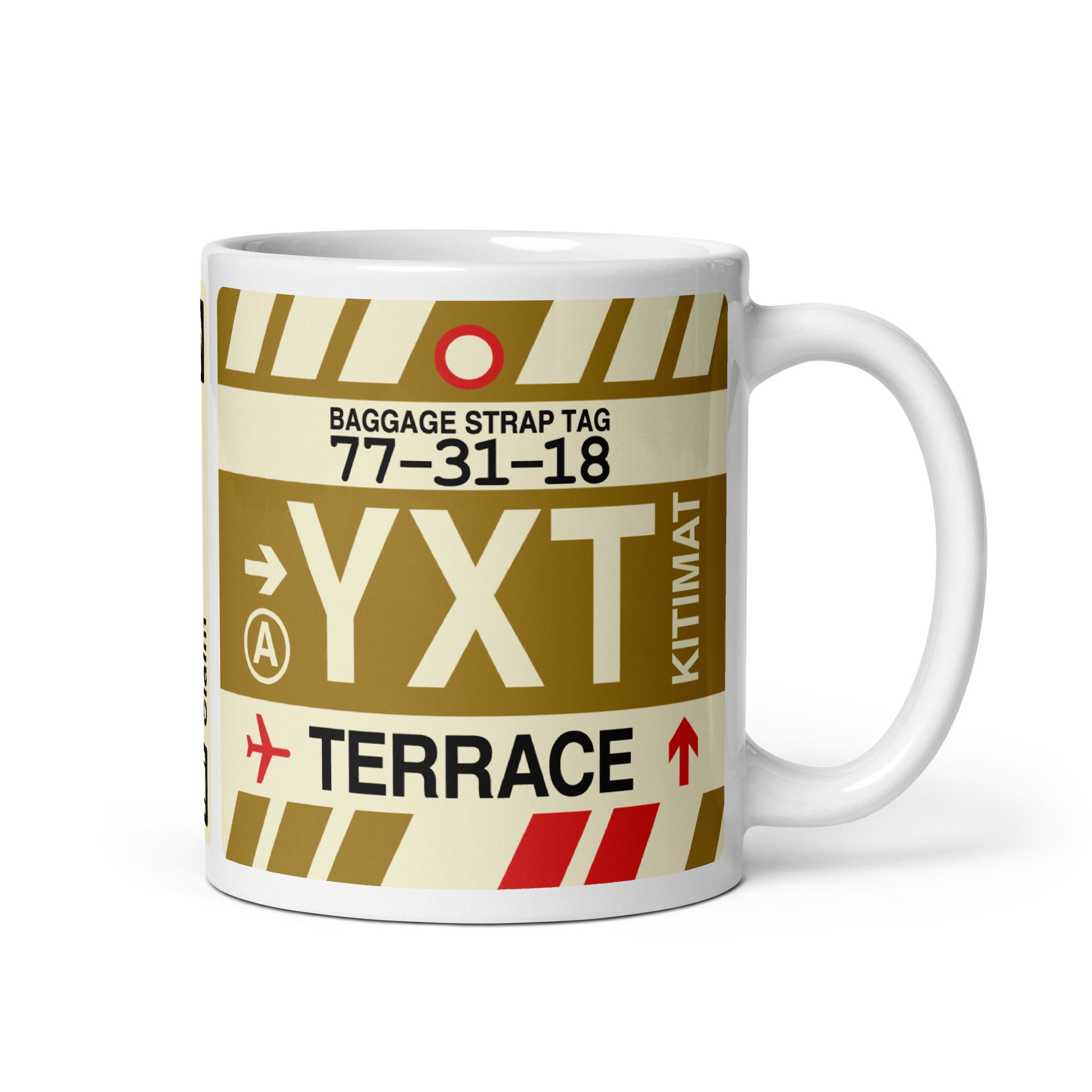 YXT Terrace Coffee Mug • Jet Age Baggage Tag Design • YHM Designs - Image 01