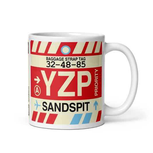 YZP Sandspit Coffee Mug • Jet Age Baggage Tag Design • YHM Designs - Image 01