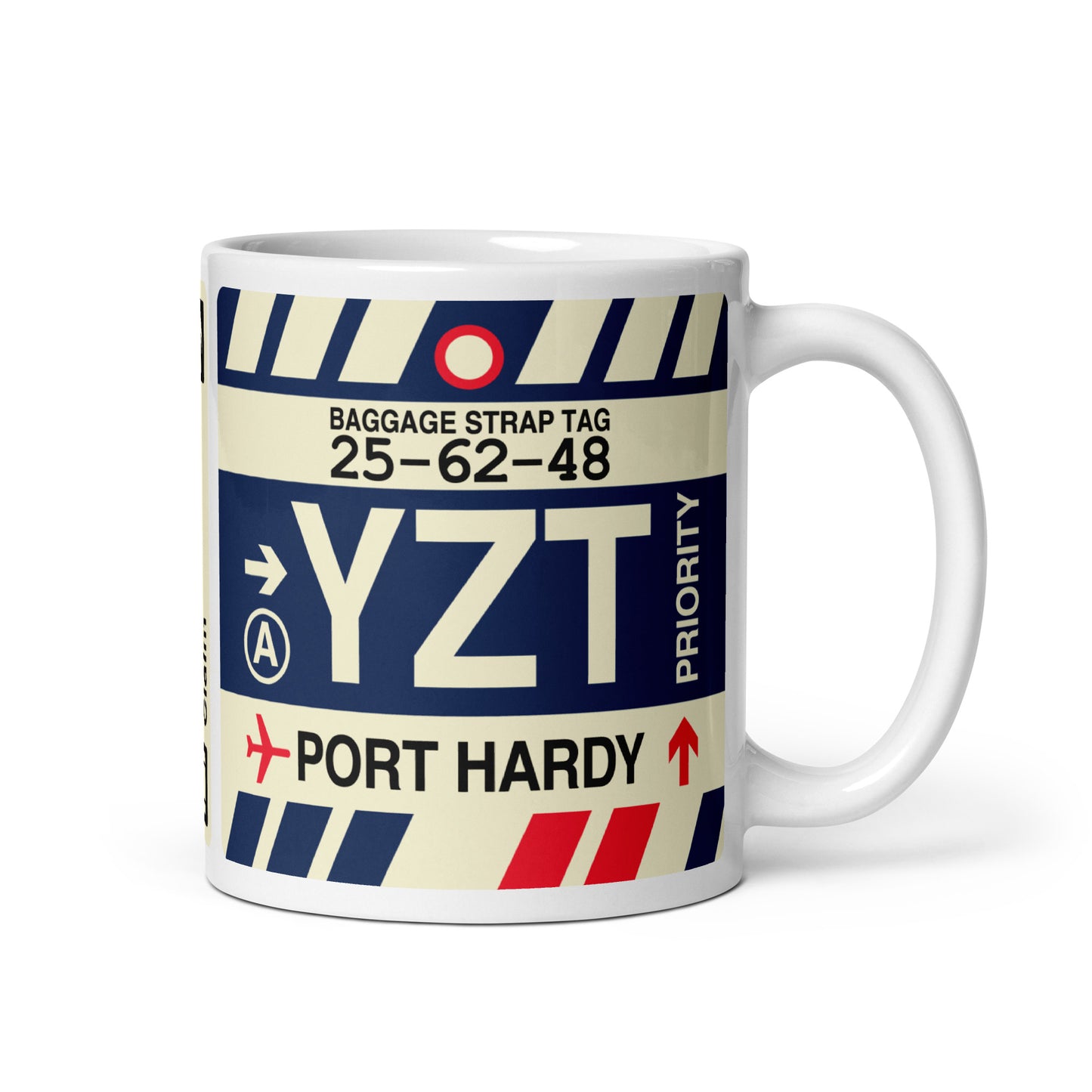 YZT Port Hardy Coffee Mug • Jet Age Baggage Tag Design • YHM Designs - Image 01