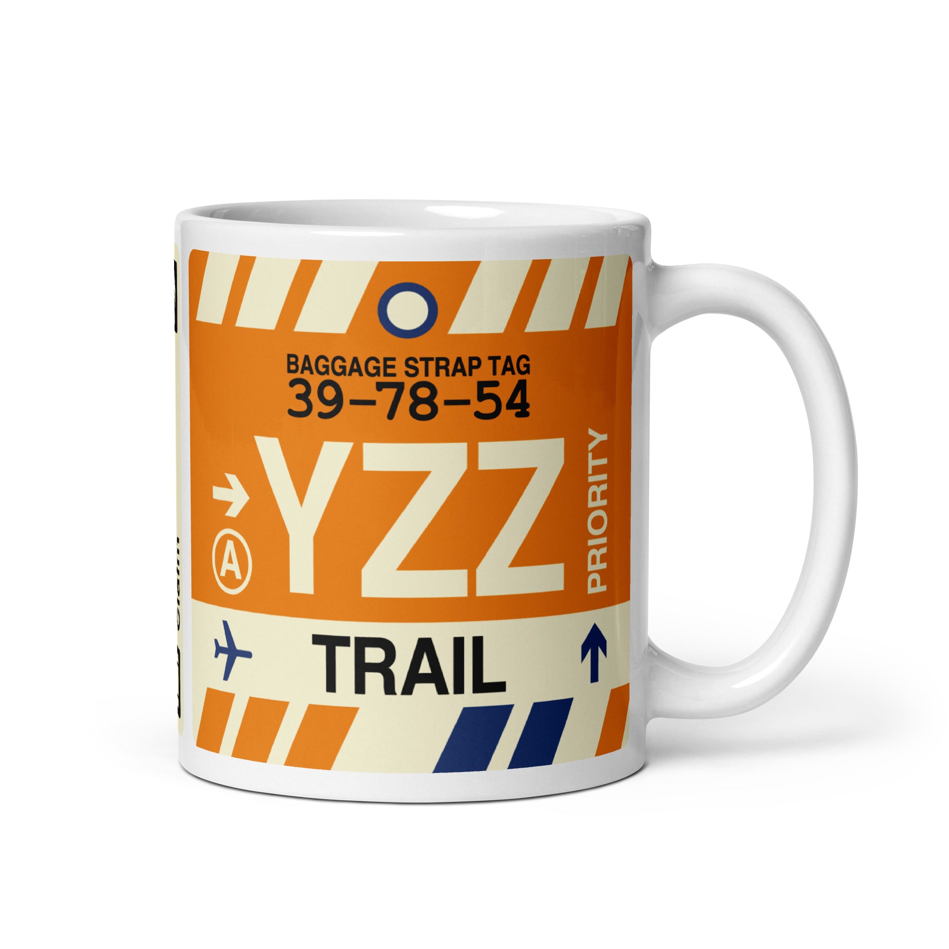 YZZ Trail Coffee Mug • Jet Age Baggage Tag Design • YHM Designs - Image 01