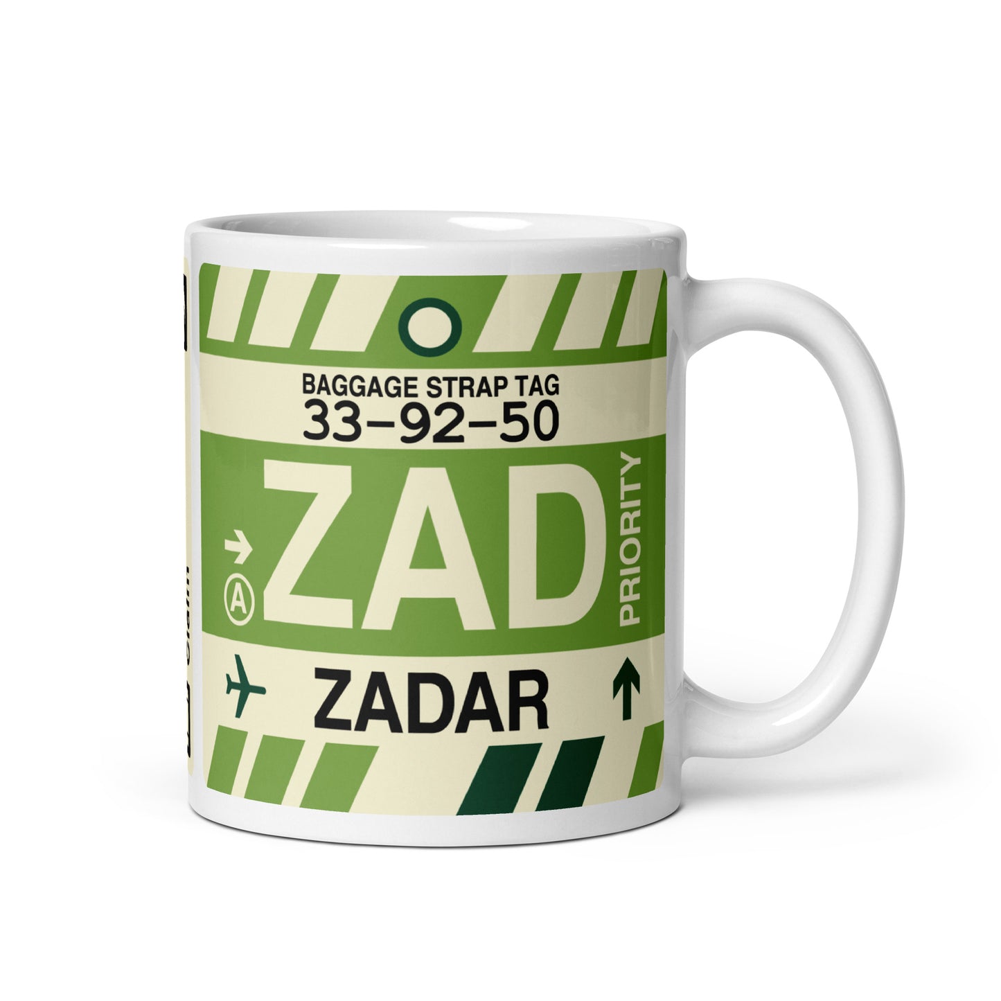 ZAD Zadar Coffee Mug • Jet Age Baggage Tag Design • YHM Designs - Image 01