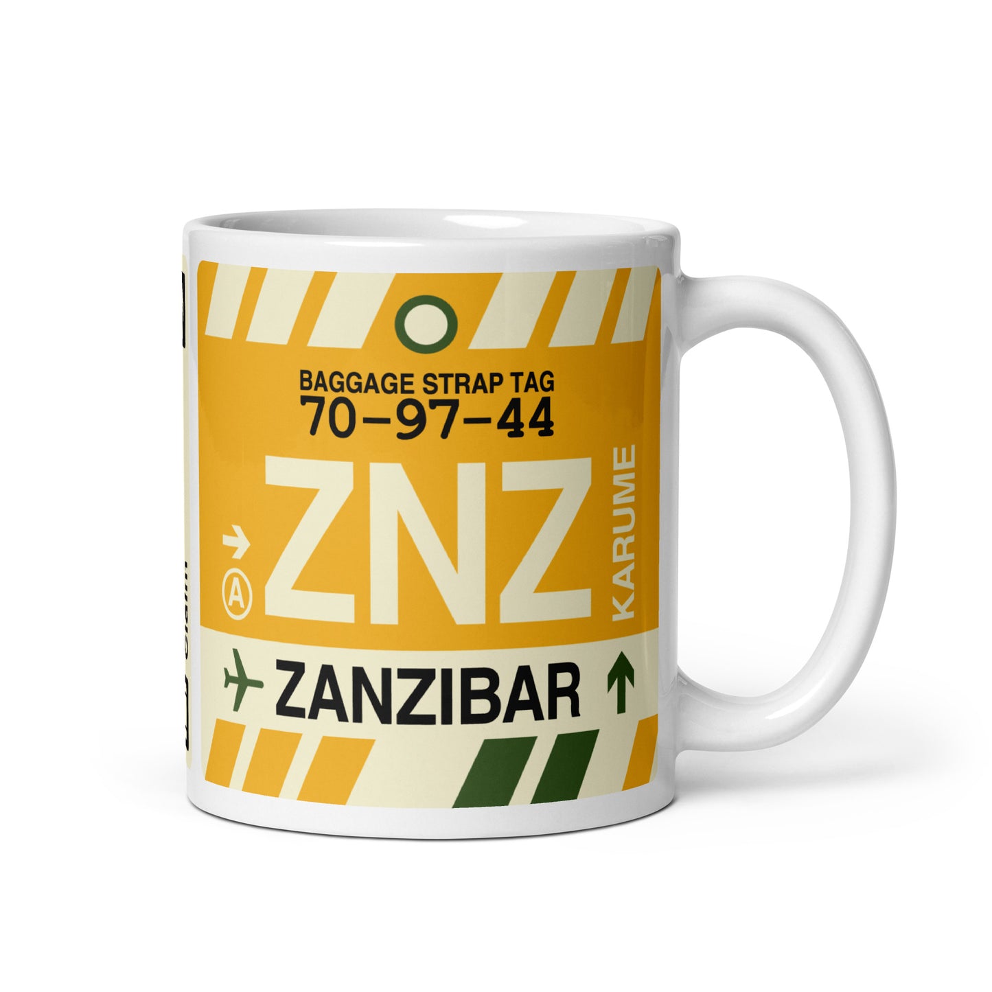 ZNZ Zanzibar Coffee Mug • Jet Age Baggage Tag Design • YHM Designs - Image 01