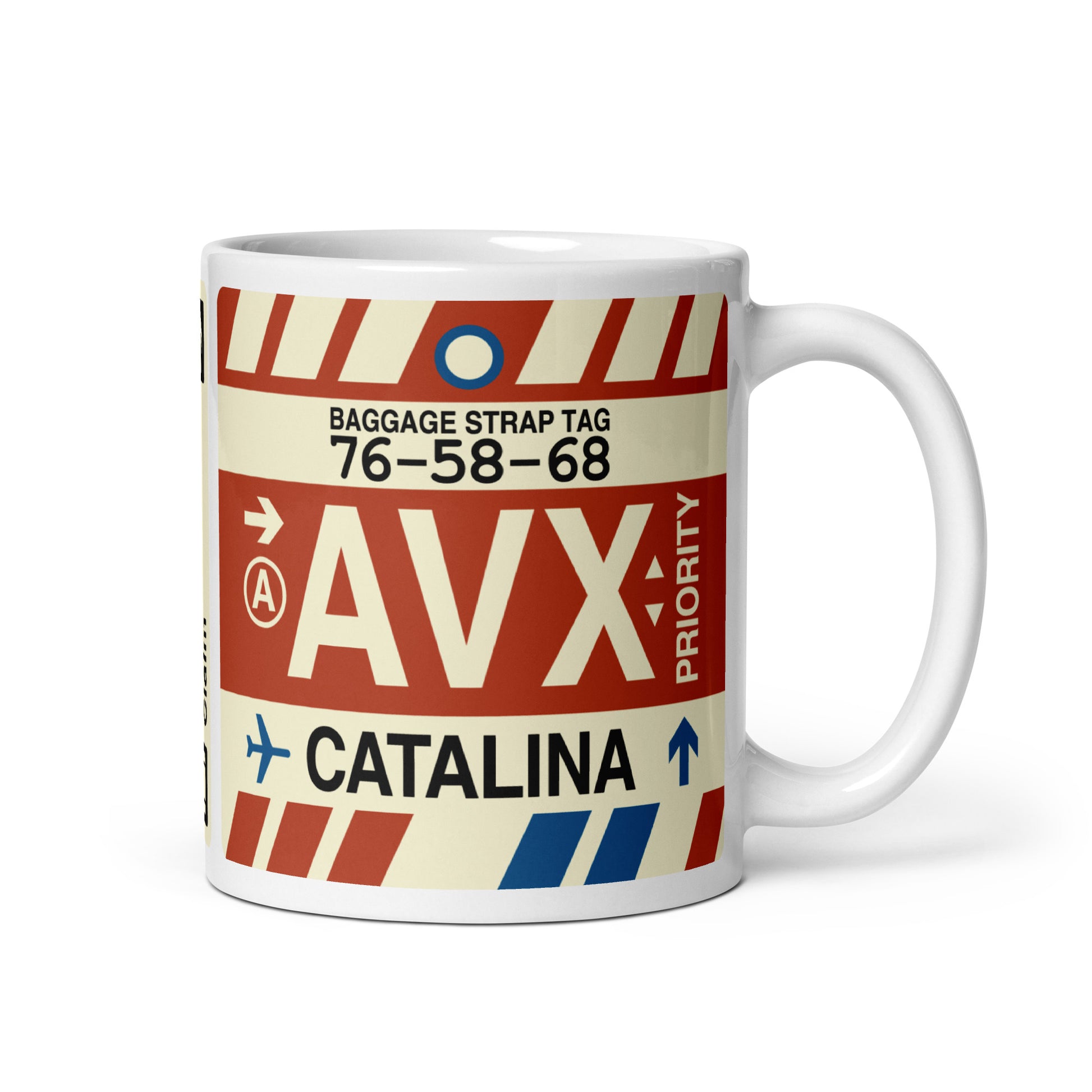 AVX Santa Catalina Coffee Mug • Jet Age Baggage Tag Design • YHM Designs - Image 01