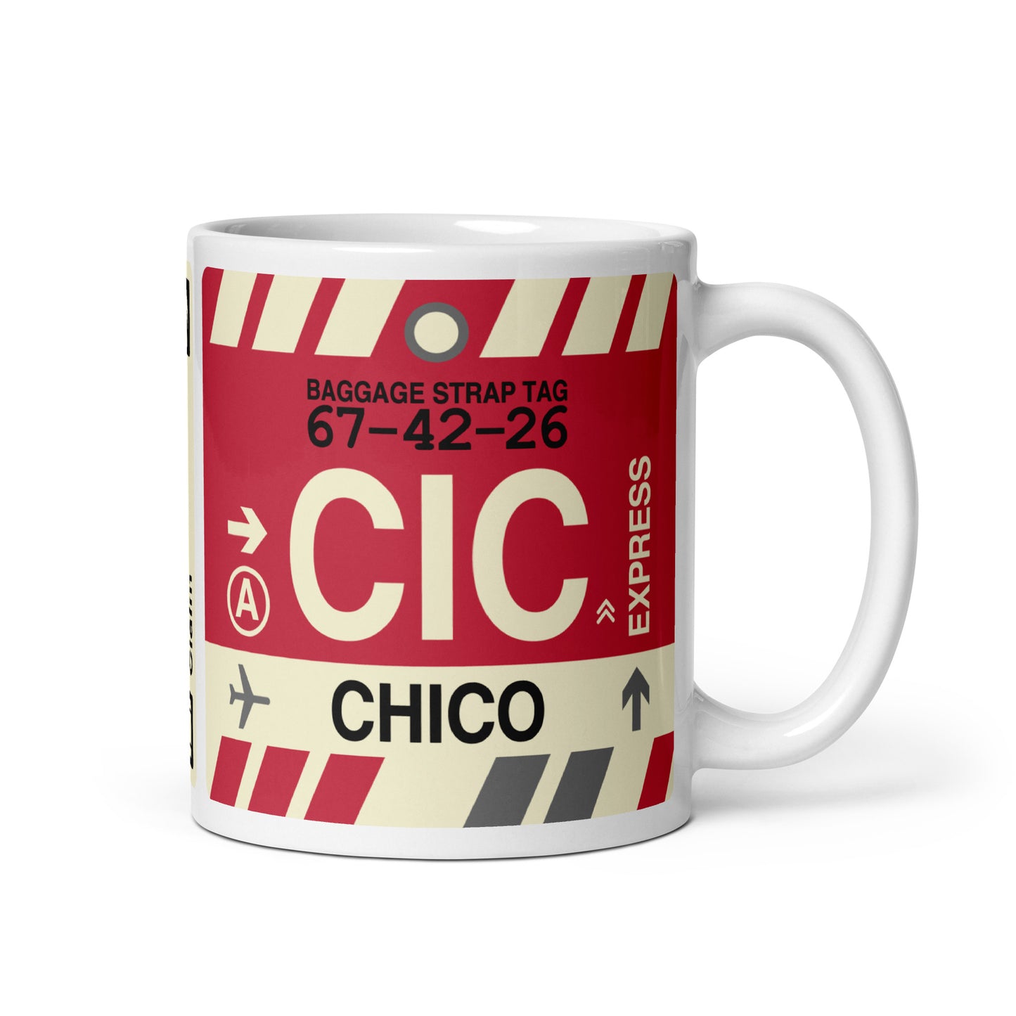 CIC Chico Coffee Mug • Jet Age Baggage Tag Design • YHM Designs - Image 01