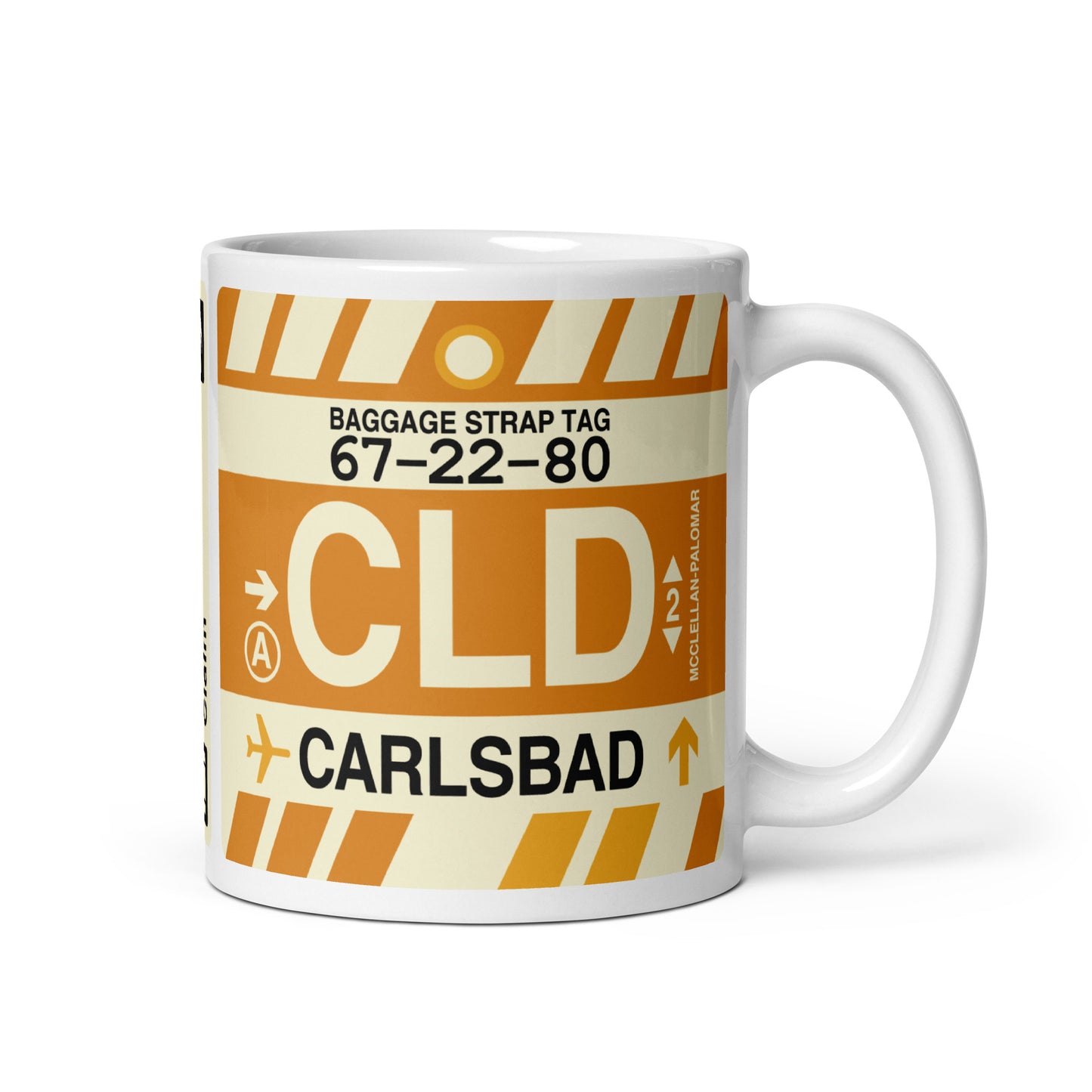 CLD Carlsbad Coffee Mug • Jet Age Baggage Tag Design • YHM Designs - Image 01