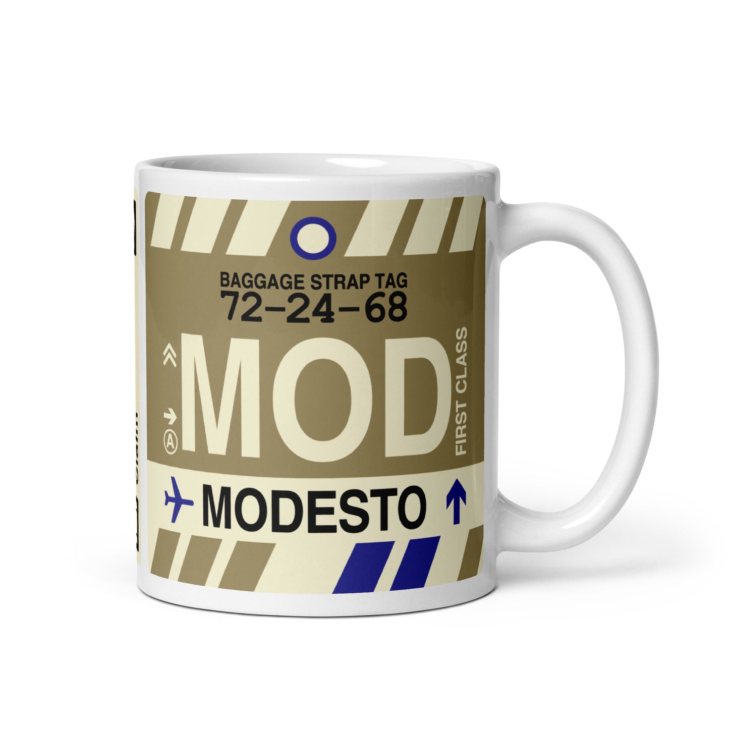 MOD Modesto Coffee Mug • Jet Age Baggage Tag Design • YHM Designs - Image 01