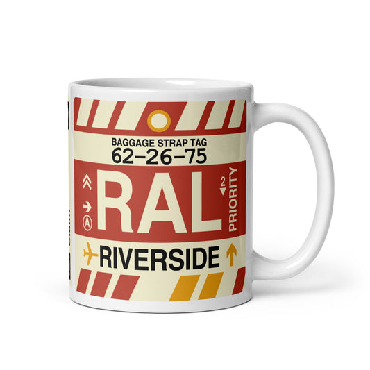 RAL Riverside Coffee Mug • Jet Age Baggage Tag Design • YHM Designs - Image 01