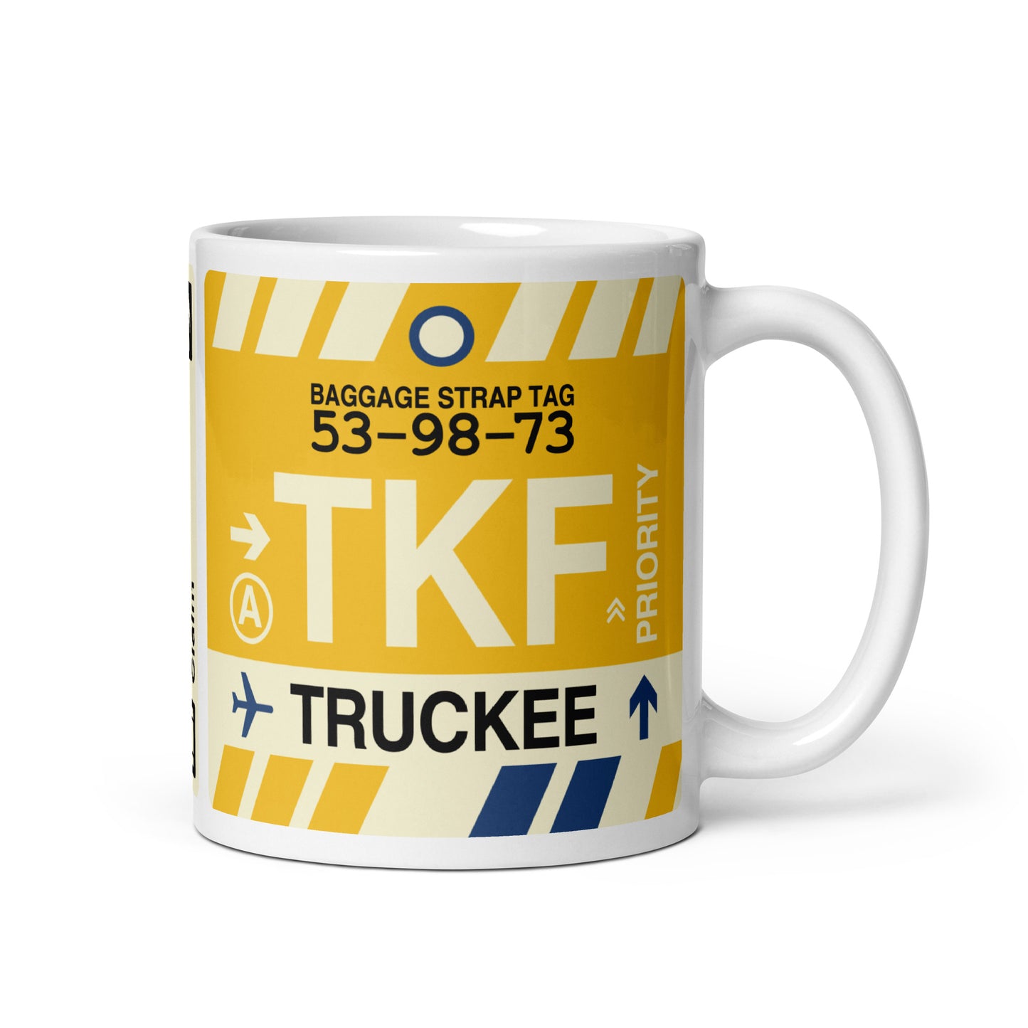 TKF Truckee Coffee Mug • Jet Age Baggage Tag Design • YHM Designs - Image 01