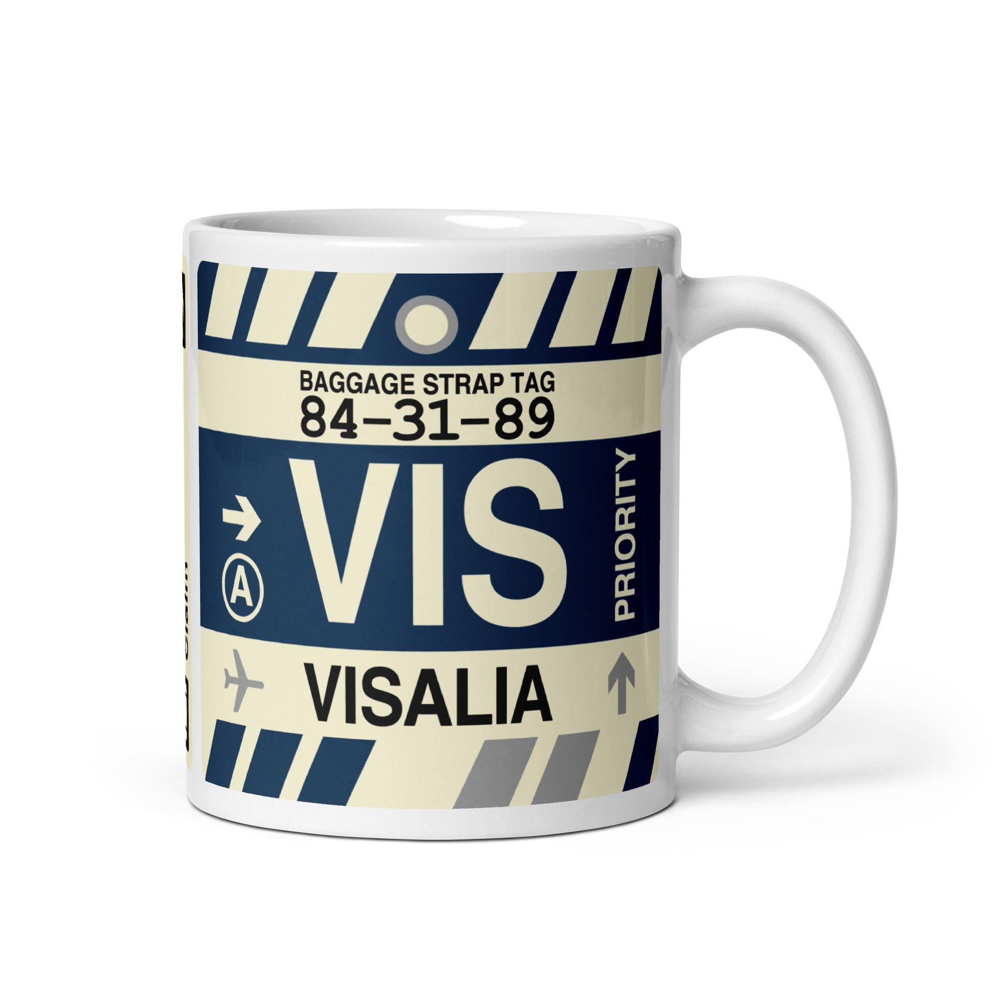 VIS Visalia Coffee Mug • Jet Age Baggage Tag Design • YHM Designs - Image 01