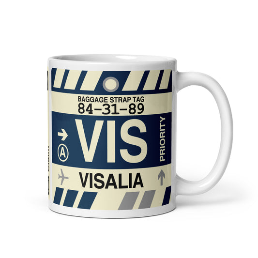 VIS Visalia Coffee Mug • Jet Age Baggage Tag Design • YHM Designs - Image 01