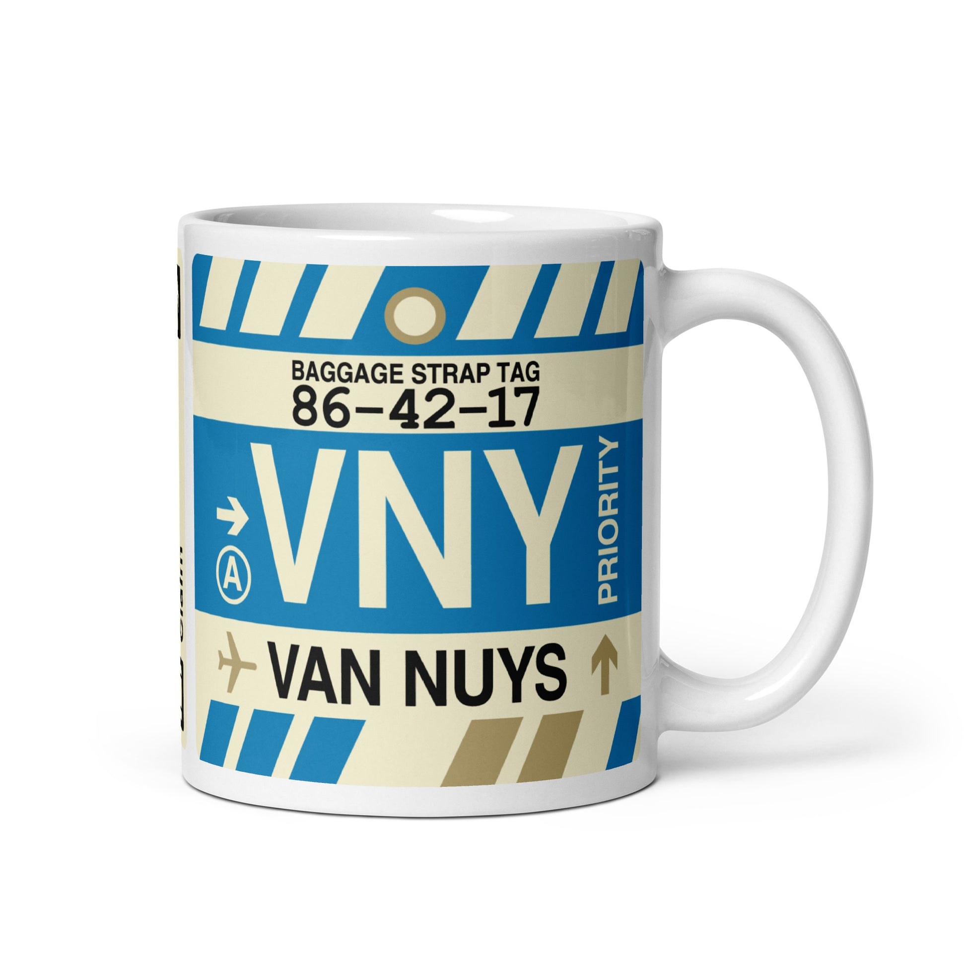 VNY Van Nuys Coffee Mug • Jet Age Baggage Tag Design • YHM Designs - Image 01