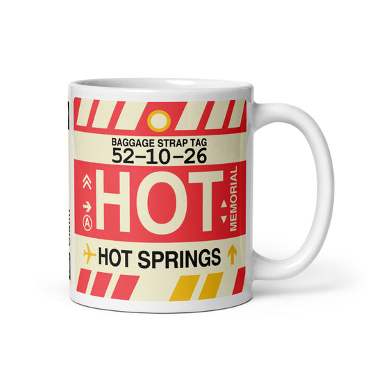 HOT Hot Springs Coffee Mug • Jet Age Baggage Tag Design • YHM Designs - Image 01