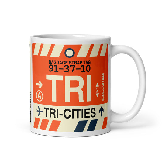 TRI Tri-Cities Coffee Mug • Jet Age Baggage Tag Design • YHM Designs - Image 01