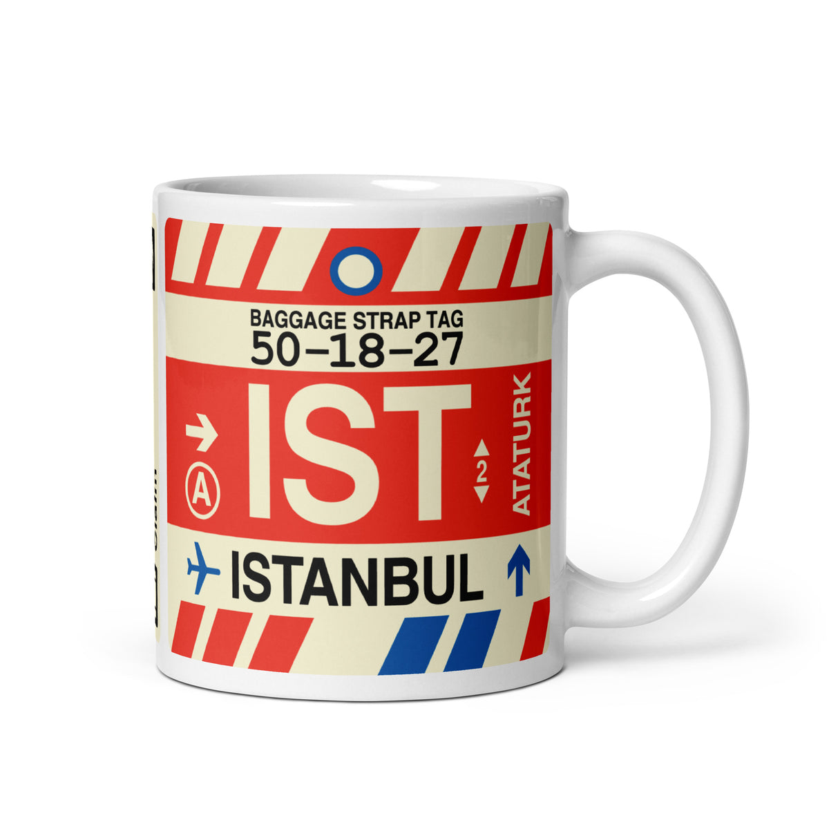 IST Istanbul Coffee Mug • Jet Age Baggage Tag Design • YHM Designs - Image 01