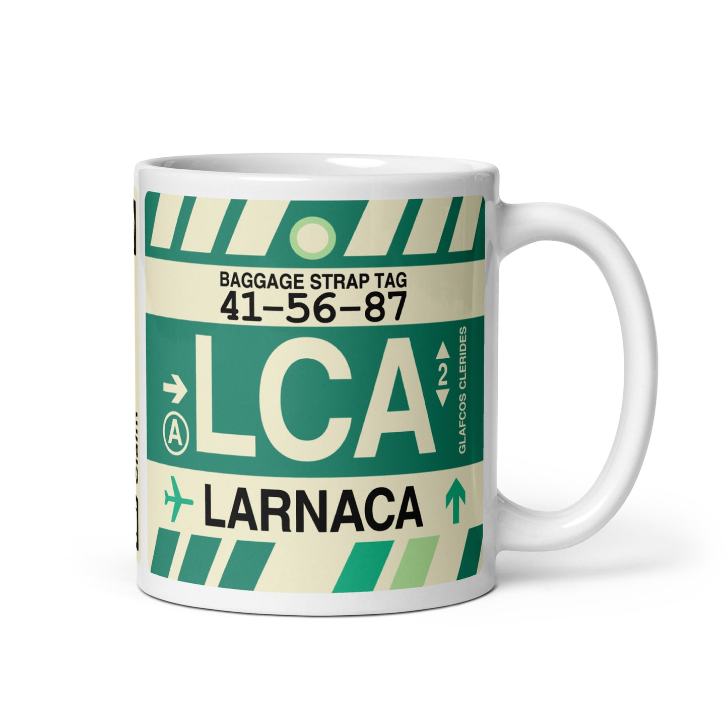 LCA Larnaca Coffee Mug • Jet Age Baggage Tag Design • YHM Designs - Image 01