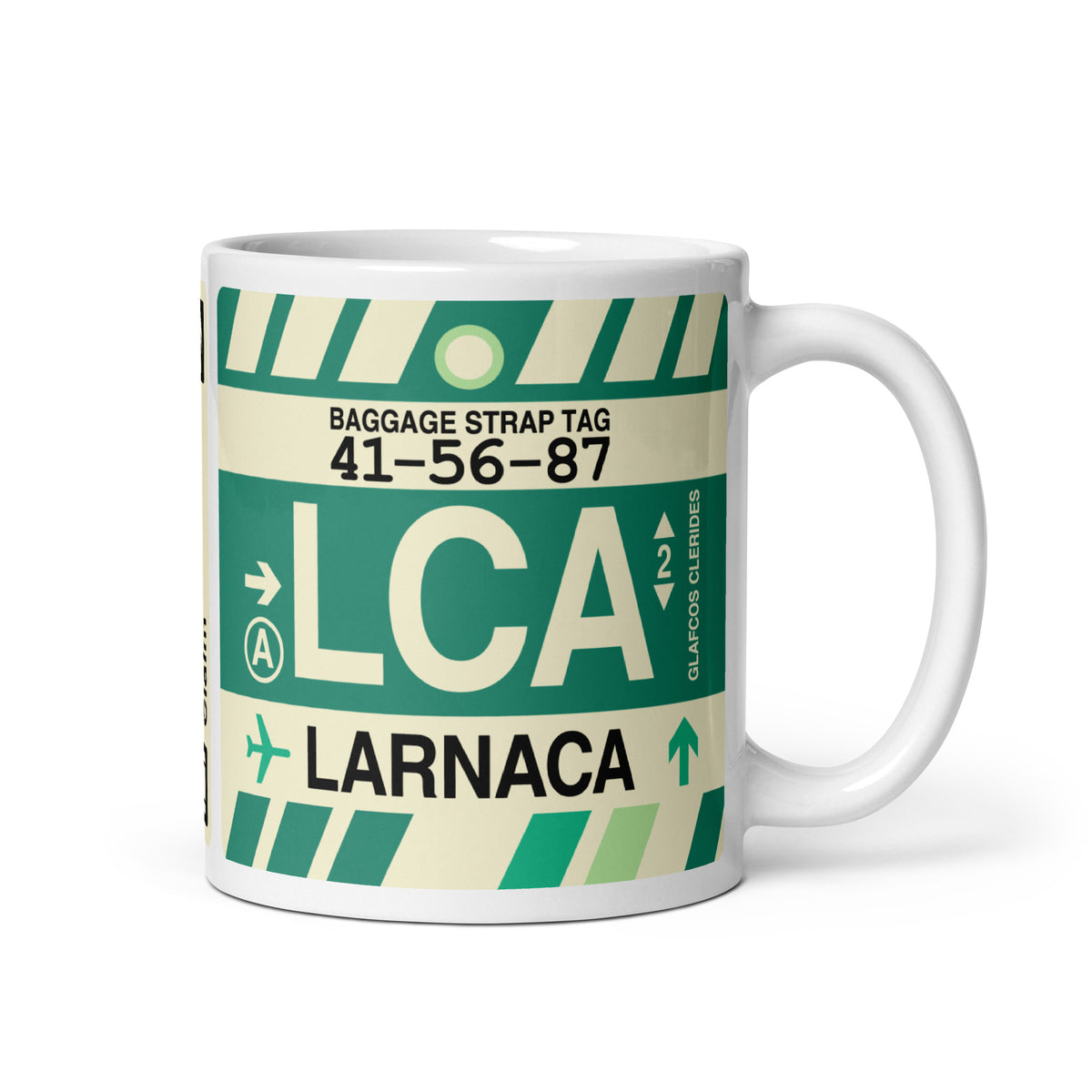 LCA Larnaca Coffee Mug • Jet Age Baggage Tag Design • YHM Designs - Image 01