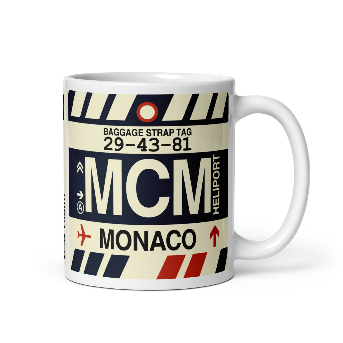 MCM Monte Carlo Coffee Mug • Jet Age Baggage Tag Design • YHM Designs - Image 01