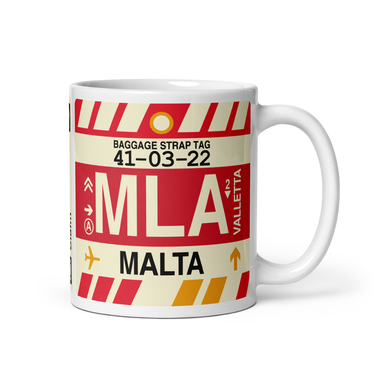 MLA Valletta Coffee Mug • Jet Age Baggage Tag Design • YHM Designs - Image 01