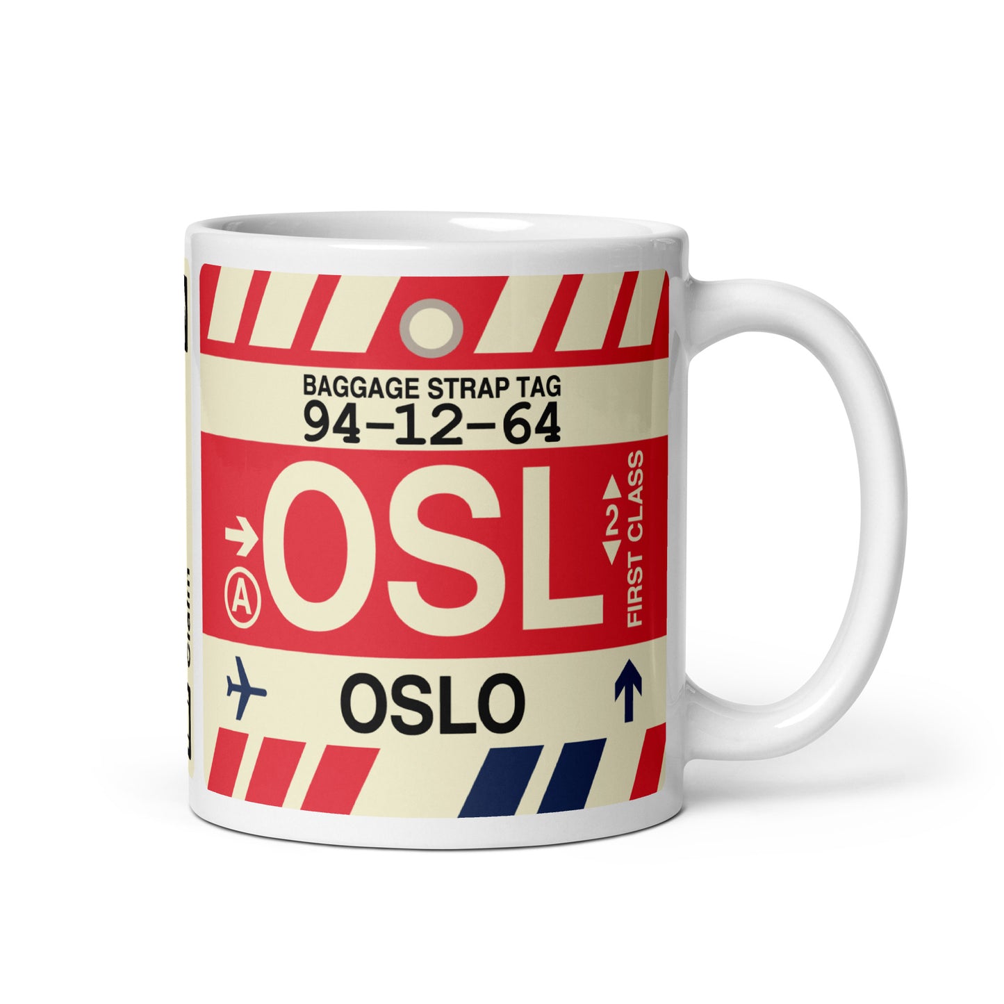 OSL Oslo Coffee Mug • Jet Age Baggage Tag Design • YHM Designs - Image 01