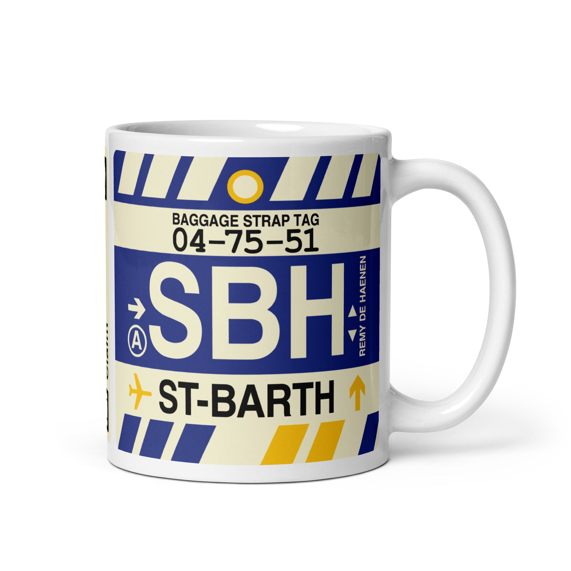 SBH Saint Barthélemy Coffee Mug • Jet Age Baggage Tag Design • YHM Designs - Image 01