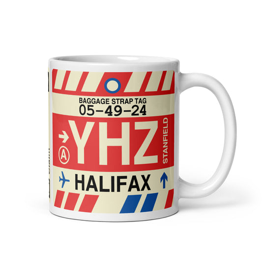 YHZ Halifax Coffee Mug • Jet Age Baggage Tag Design • YHM Designs - Image 01