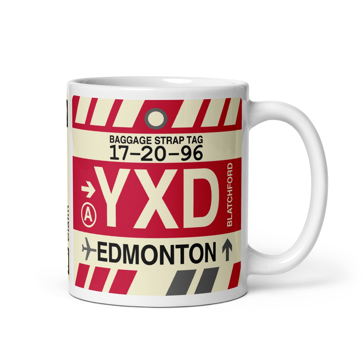 YXD Edmonton Coffee Mug • Jet Age Baggage Tag Design • YHM Designs - Image 01