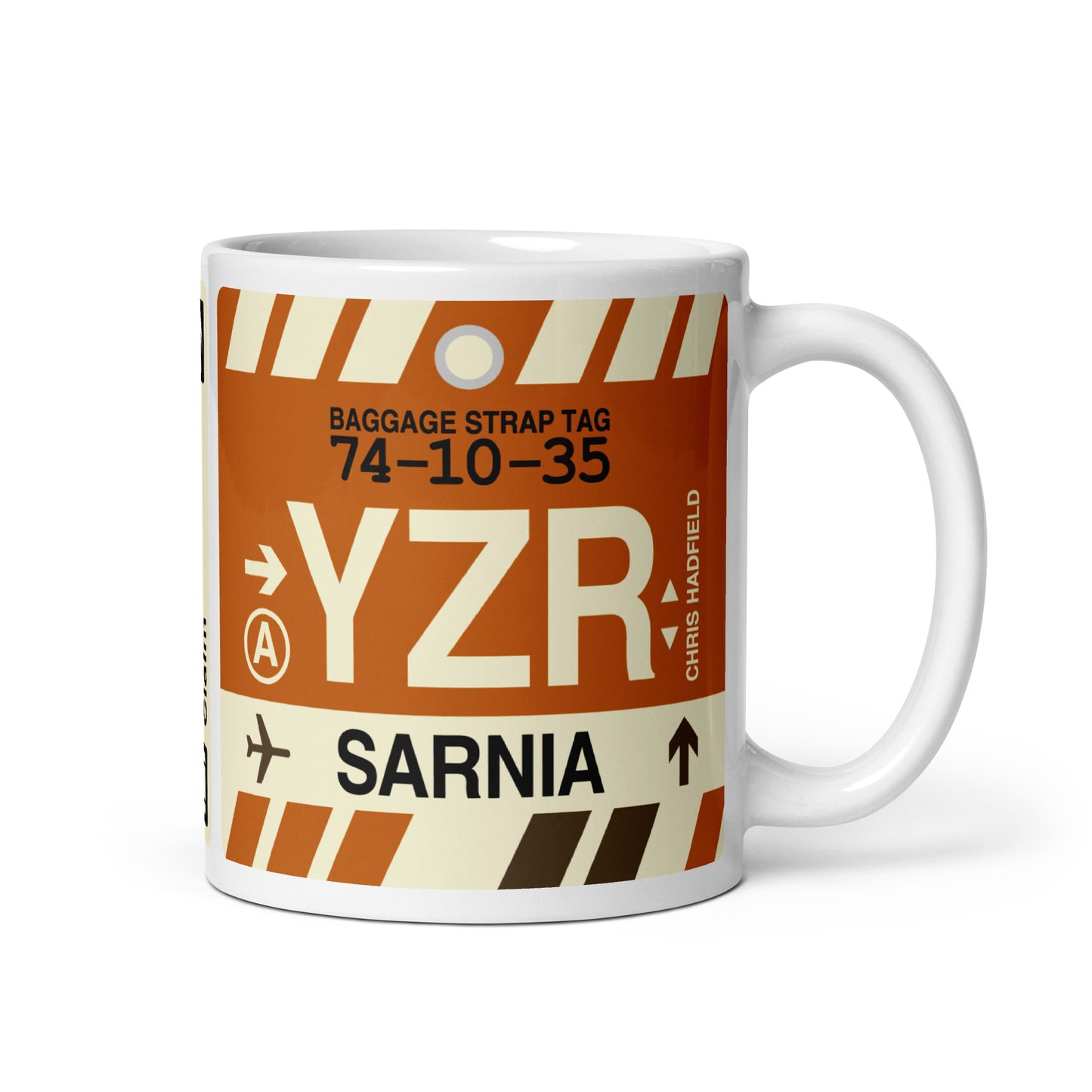YZR Sarnia Coffee Mug • Jet Age Baggage Tag Design • YHM Designs - Image 01