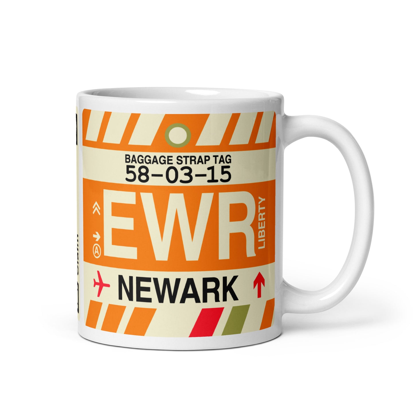 EWR Newark Coffee Mug • Jet Age Baggage Tag Design • YHM Designs - Image 01