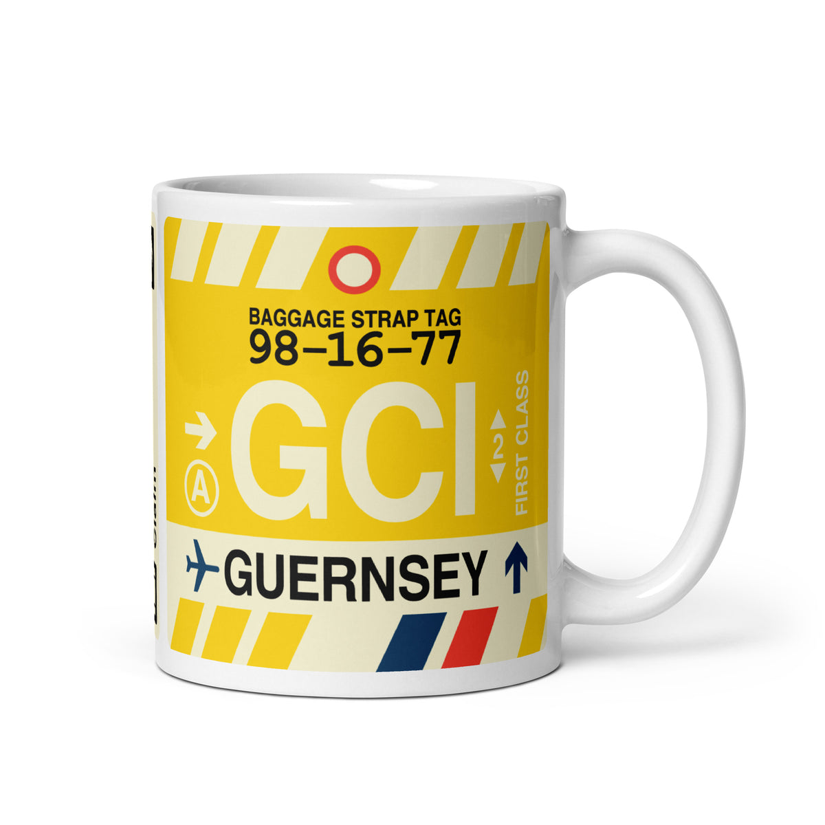 GCI Guernsey Coffee Mug • Jet Age Baggage Tag Design • YHM Designs - Image 01