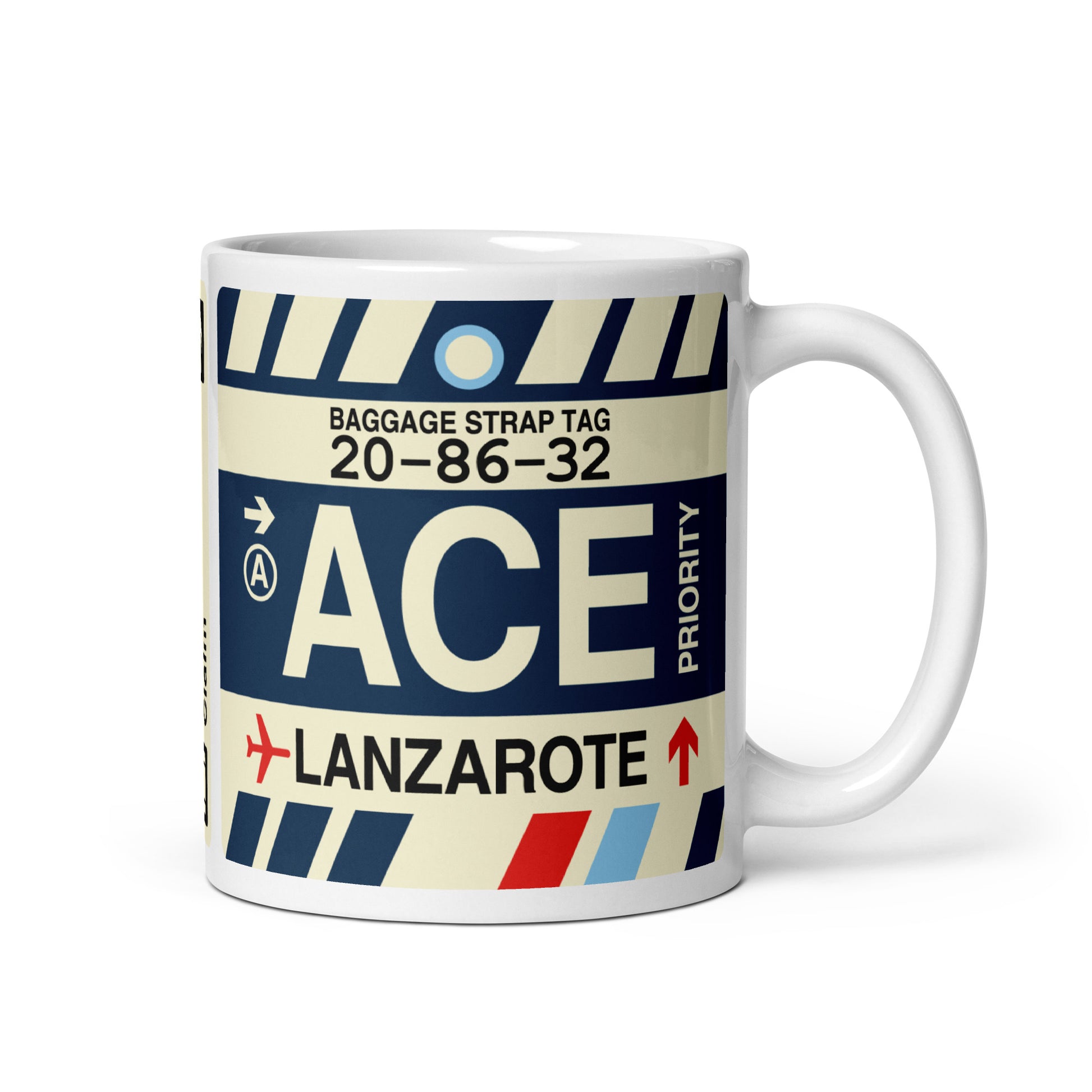 ACE Lanzarote Coffee Mug • Jet Age Baggage Tag Design • YHM Designs - Image 01