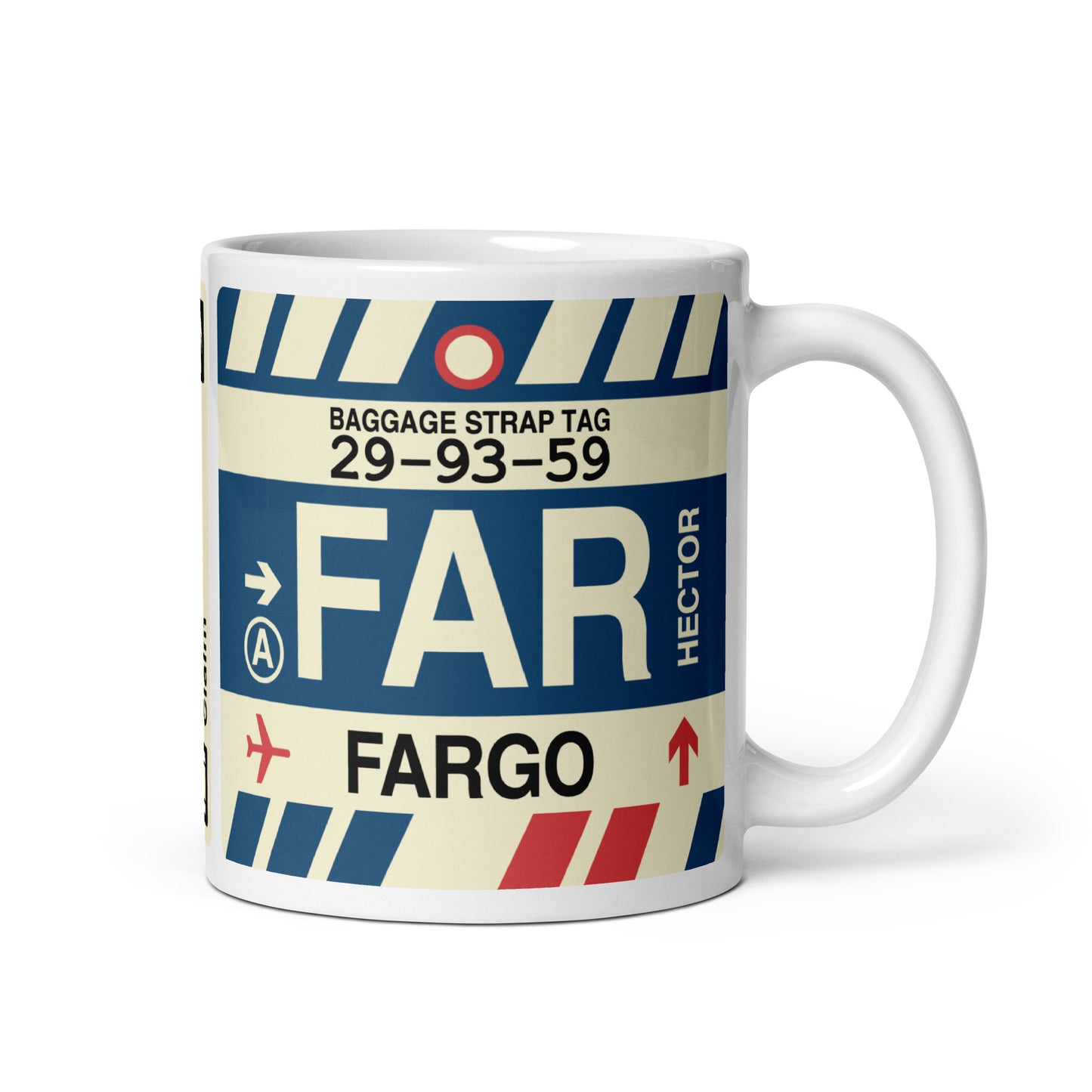 FAR Fargo Coffee Mug • Jet Age Baggage Tag Design • YHM Designs - Image 01