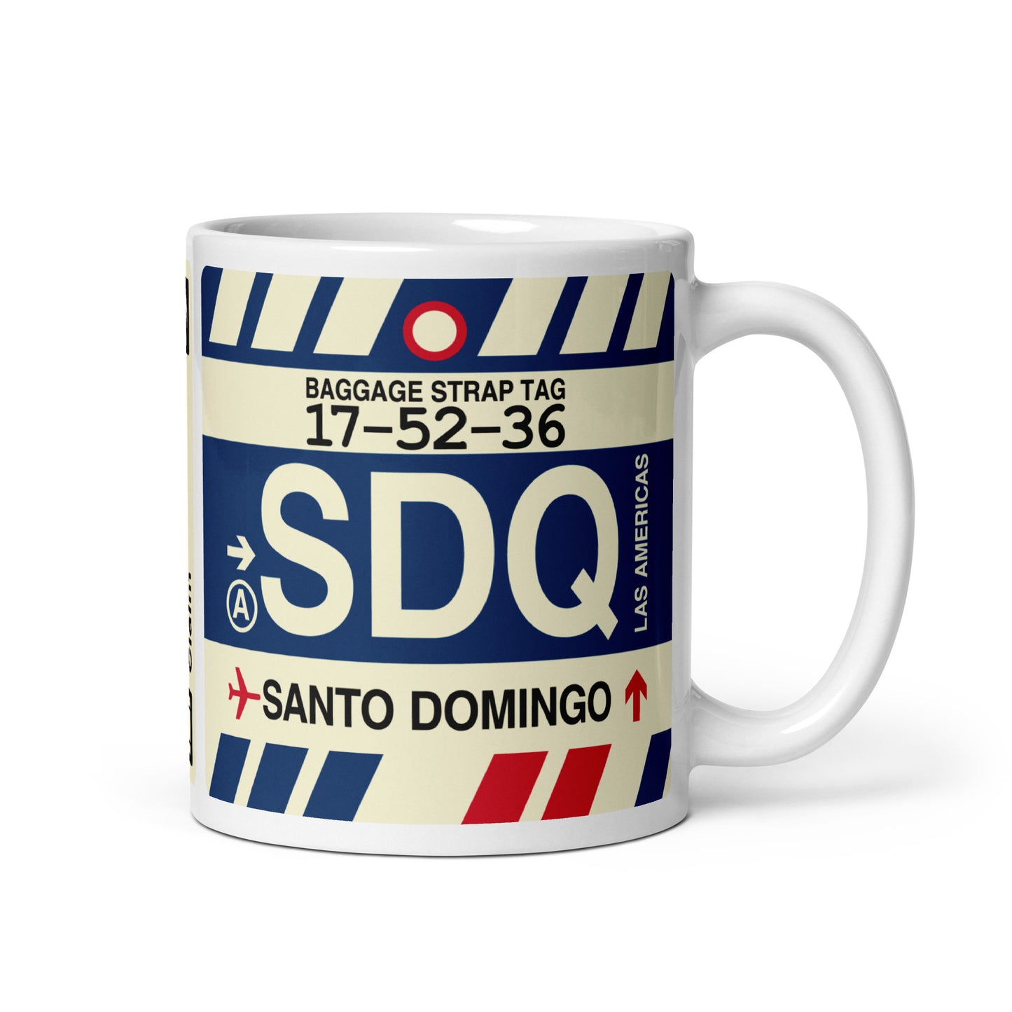 SDQ Santo Domingo Coffee Mug • Jet Age Baggage Tag Design • YHM Designs - Image 01