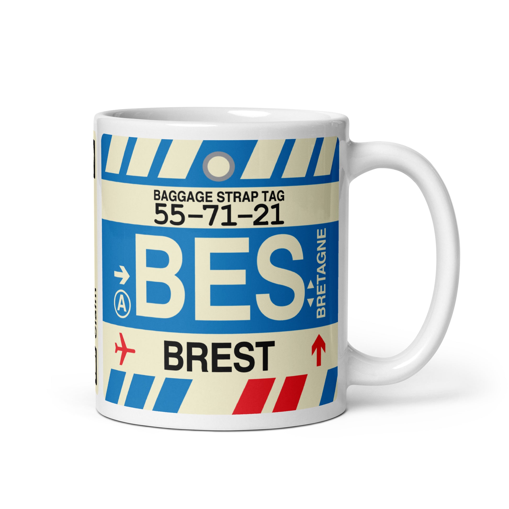 BES Brest Coffee Mug • Jet Age Baggage Tag Design • YHM Designs - Image 01