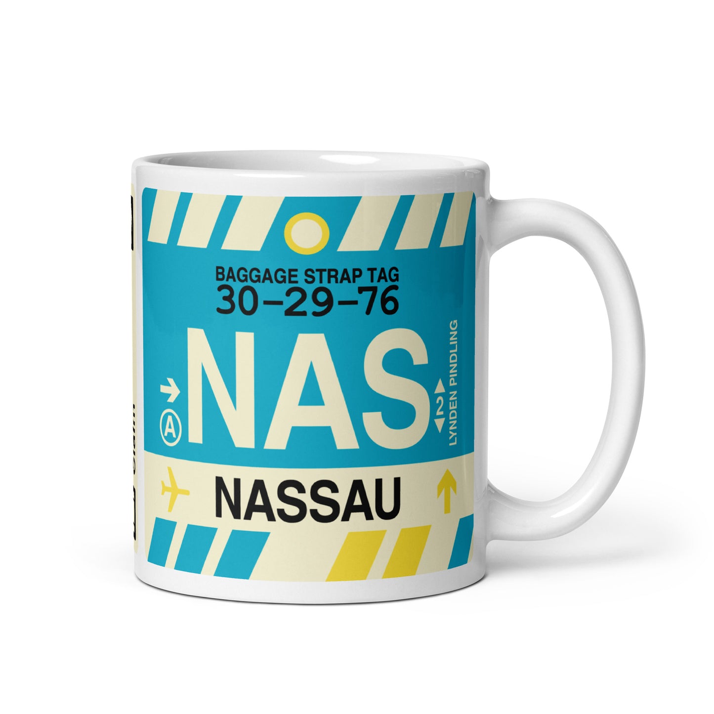 NAS Nassau Coffee Mug • Jet Age Baggage Tag Design • YHM Designs - Image 01