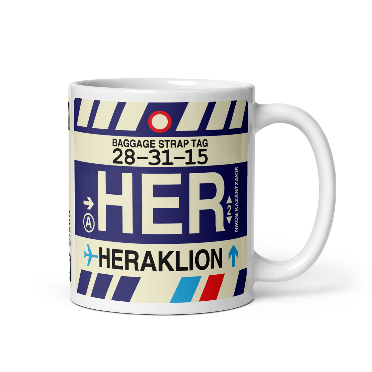 HER Heraklion Coffee Mug • Jet Age Baggage Tag Design • YHM Designs - Image 01