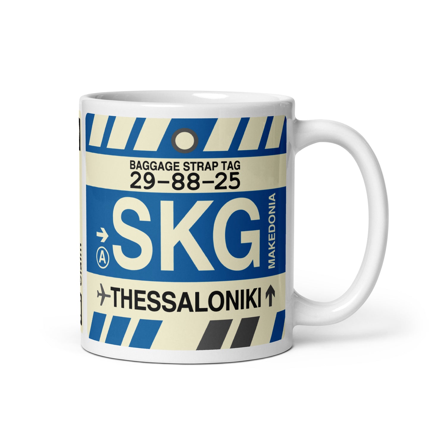 SKG Thessaloniki Coffee Mug • Jet Age Baggage Tag Design • YHM Designs - Image 01