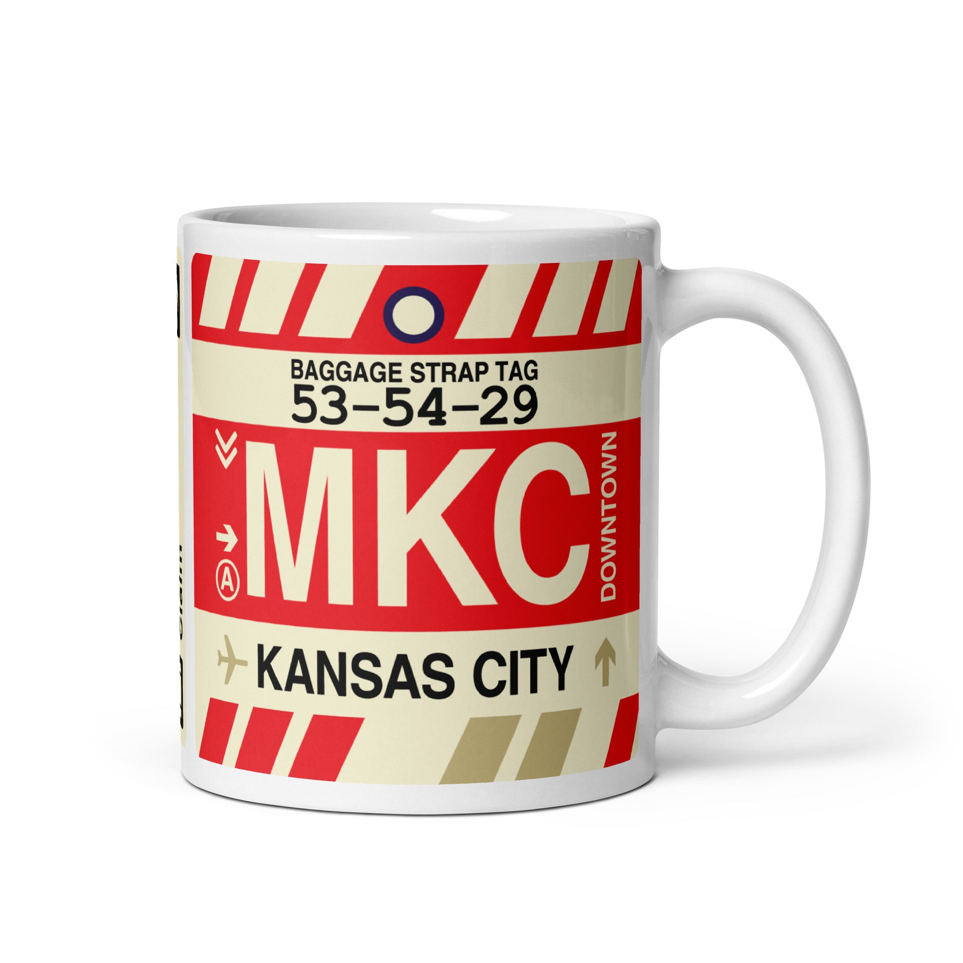 MKC Kansas City Coffee Mug • Jet Age Baggage Tag Design • YHM Designs - Image 01