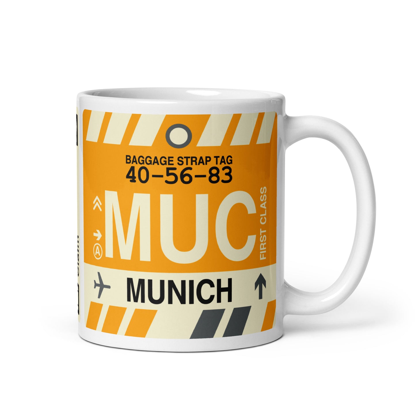 MUC Munich Coffee Mug • Jet Age Baggage Tag Design • YHM Designs - Image 01