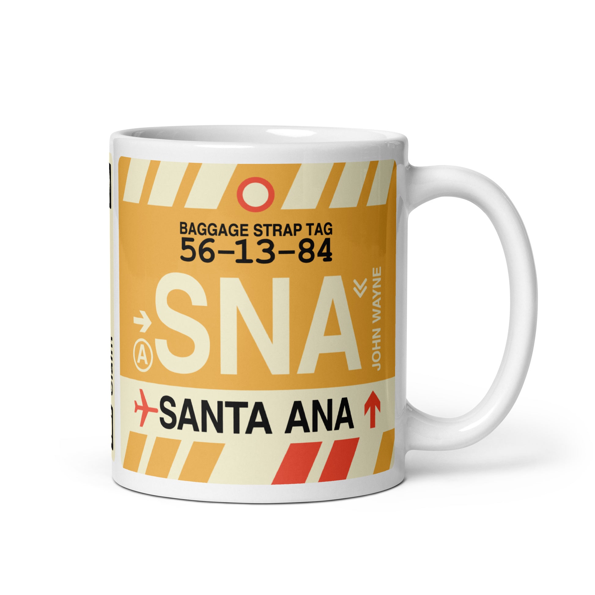 SNA Santa Ana Coffee Mug • Jet Age Baggage Tag Design • YHM Designs - Image 01