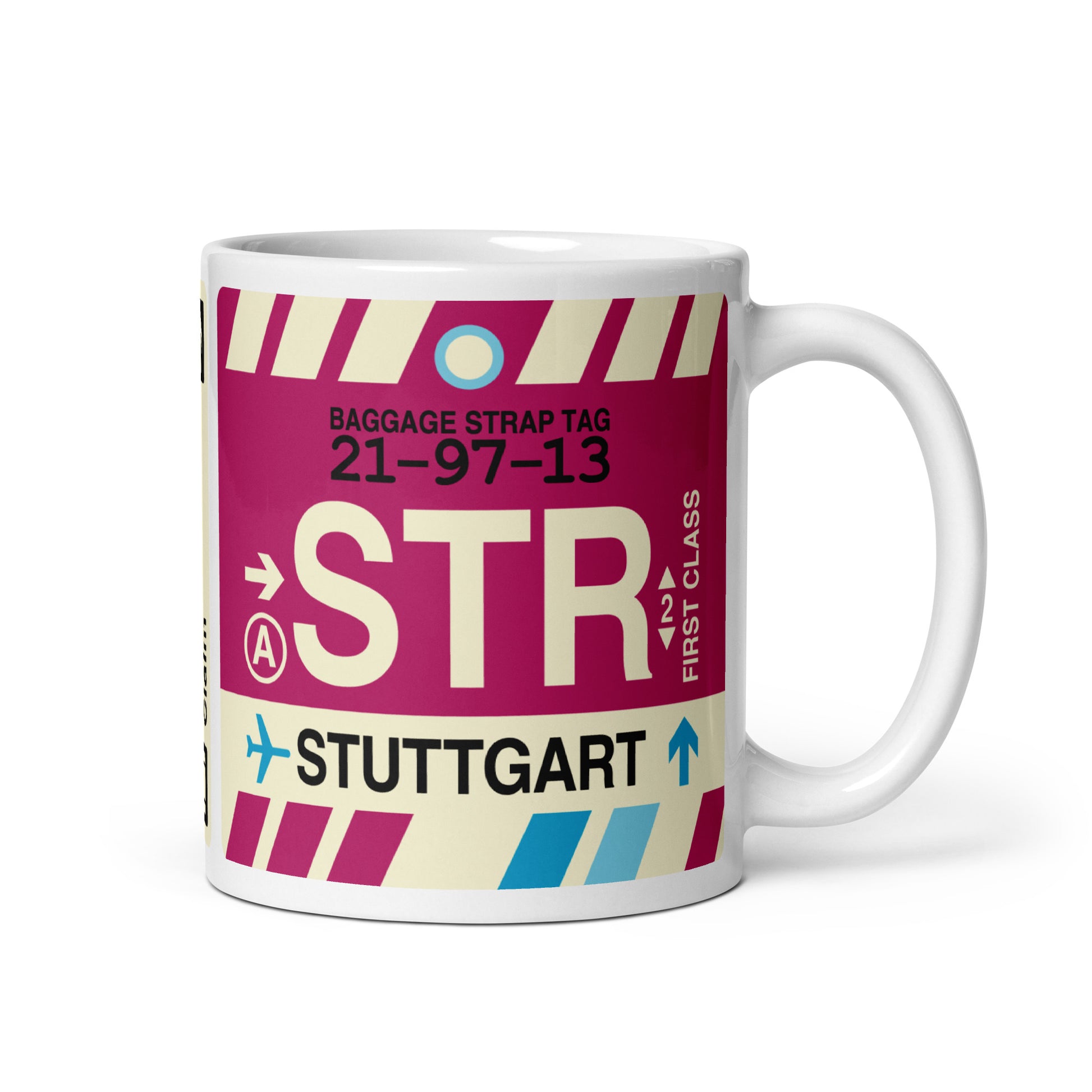 STR Stuttgart Coffee Mug • Jet Age Baggage Tag Design • YHM Designs - Image 01
