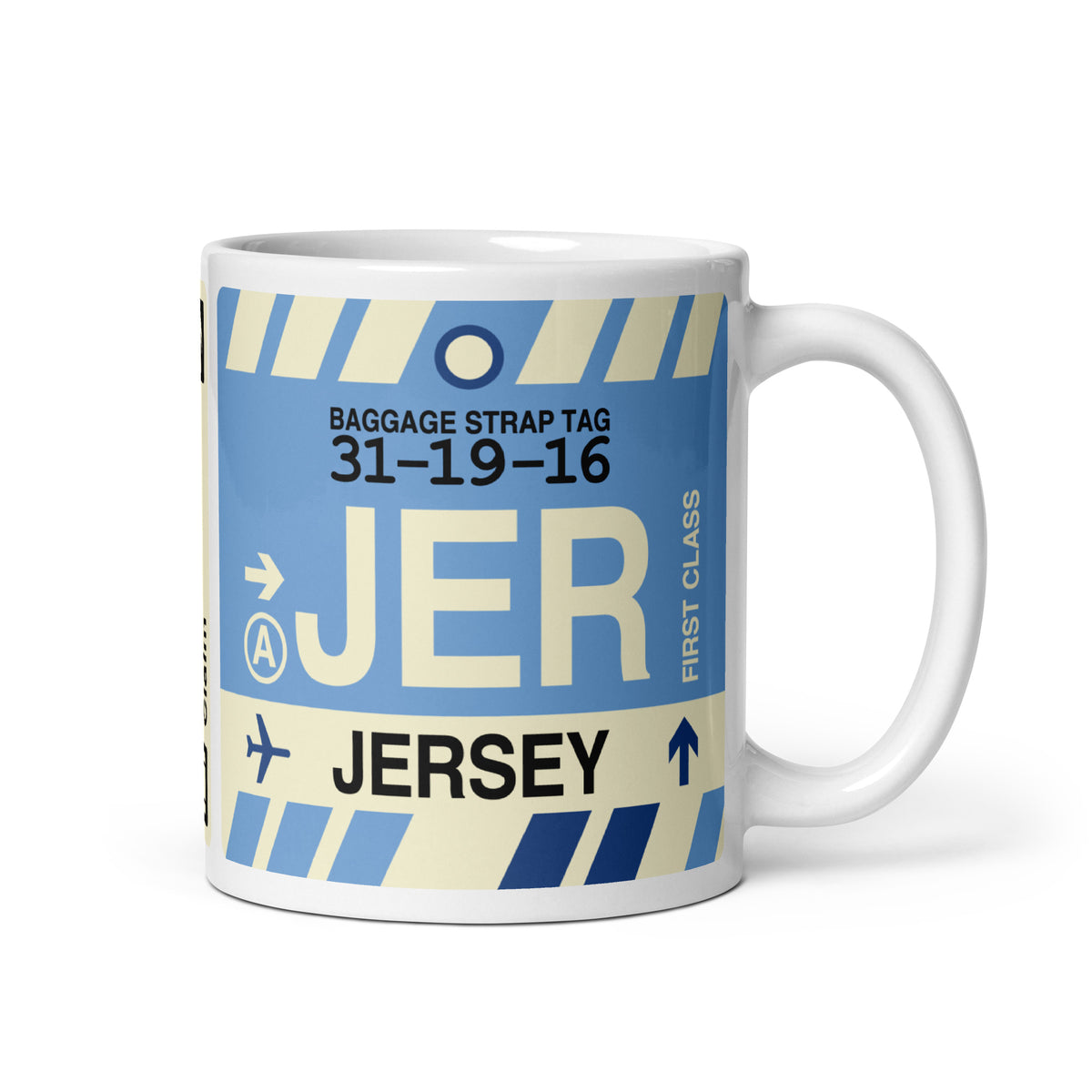 JER Jersey Coffee Mug • Jet Age Baggage Tag Design • YHM Designs - Image 01