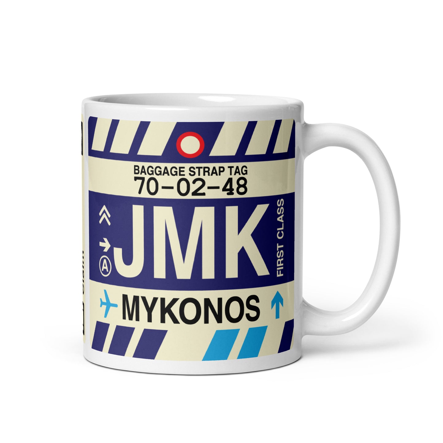 JMK Mykonos Coffee Mug • Jet Age Baggage Tag Design • YHM Designs - Image 01
