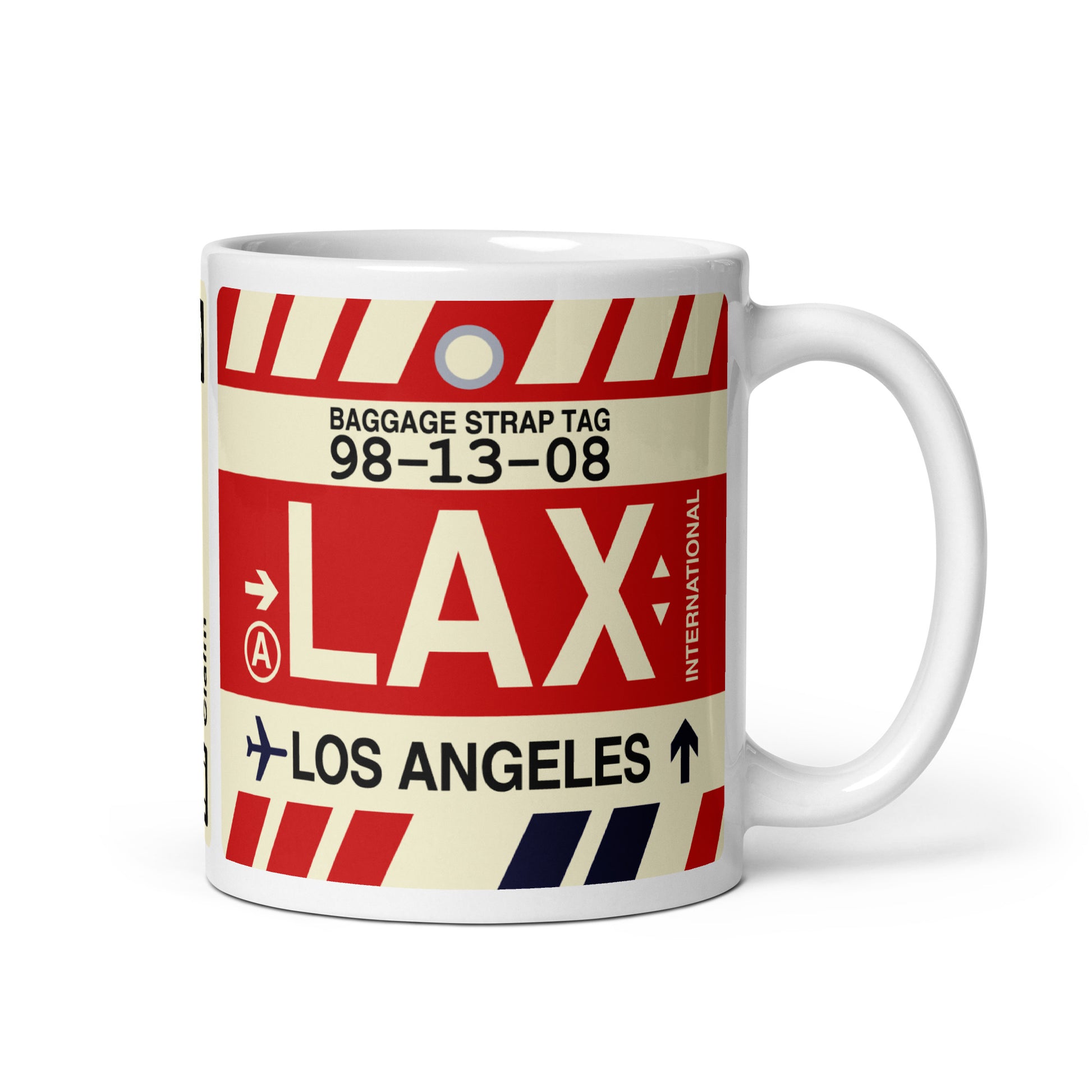 LAX Los Angeles Coffee Mug • Jet Age Baggage Tag Design • YHM Designs - Image 01
