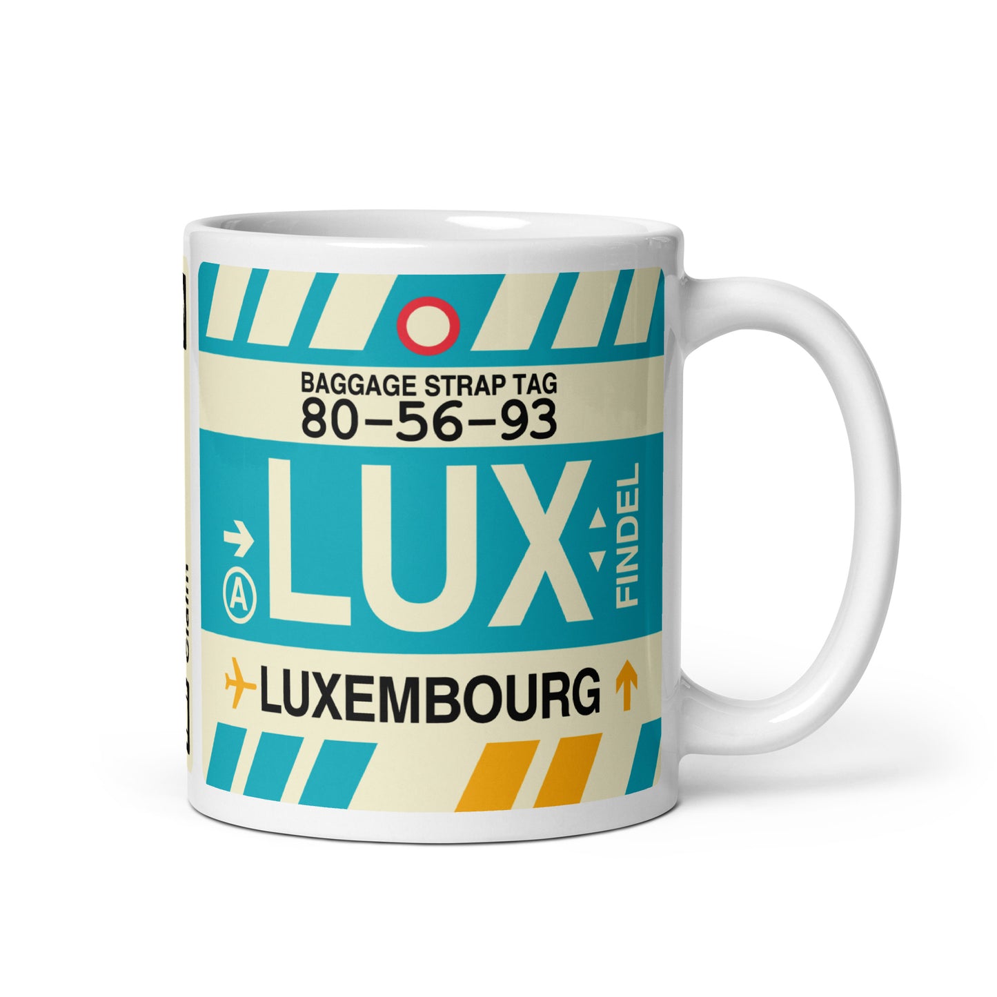 LUX Luxembourg Coffee Mug • Jet Age Baggage Tag Design • YHM Designs - Image 01