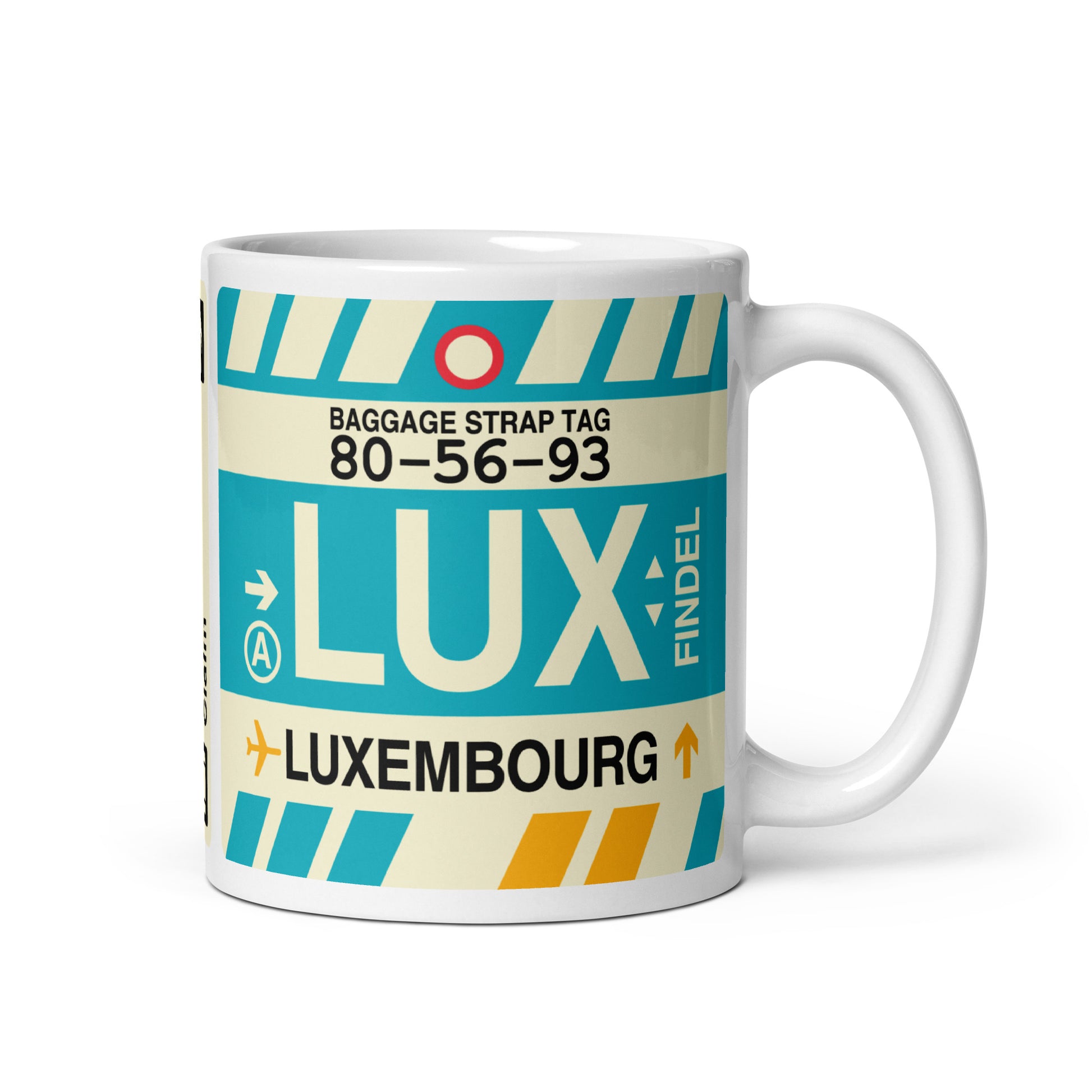 LUX Luxembourg Coffee Mug • Jet Age Baggage Tag Design • YHM Designs - Image 01