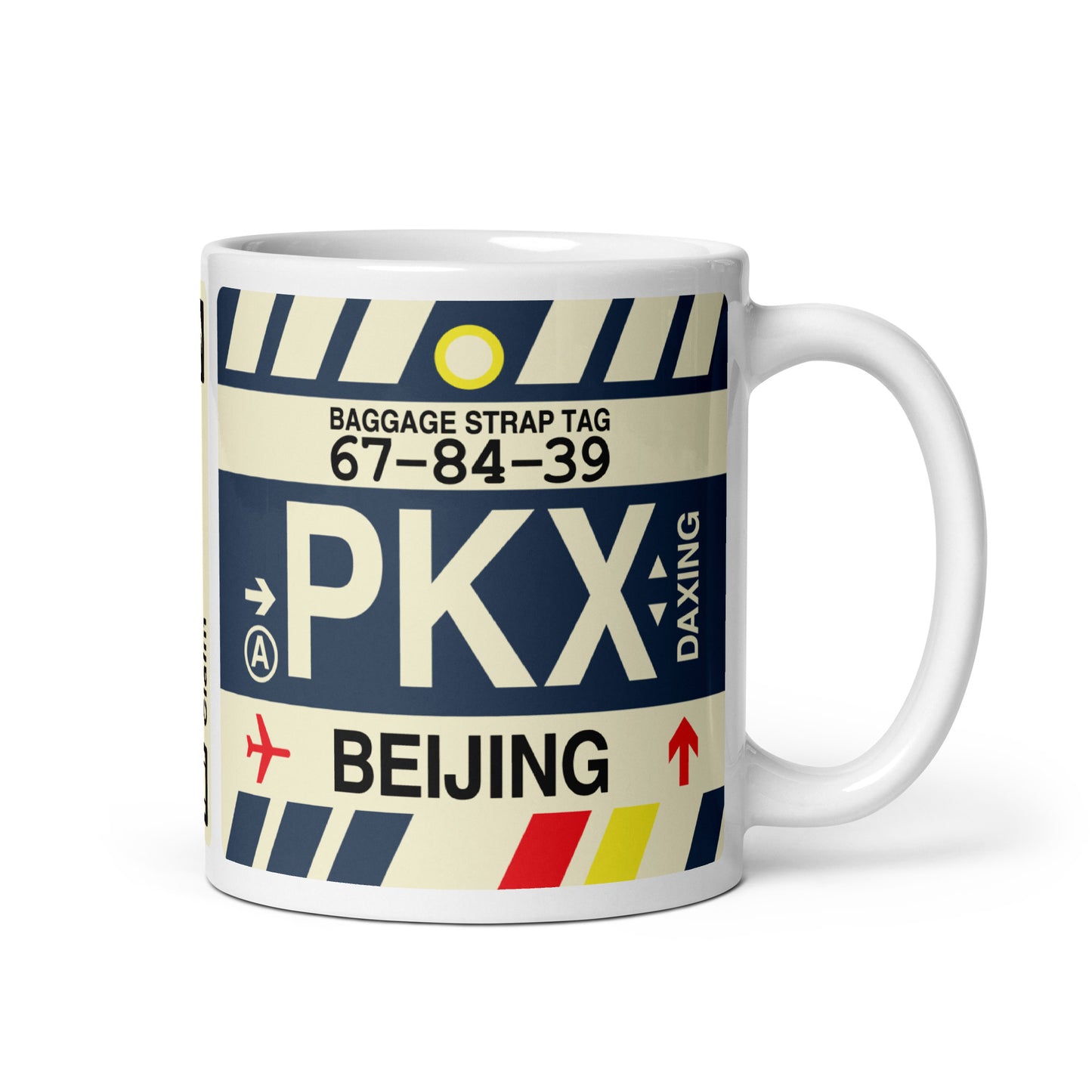 PKX Beijing Coffee Mug • Jet Age Baggage Tag Design • YHM Designs - Image 01