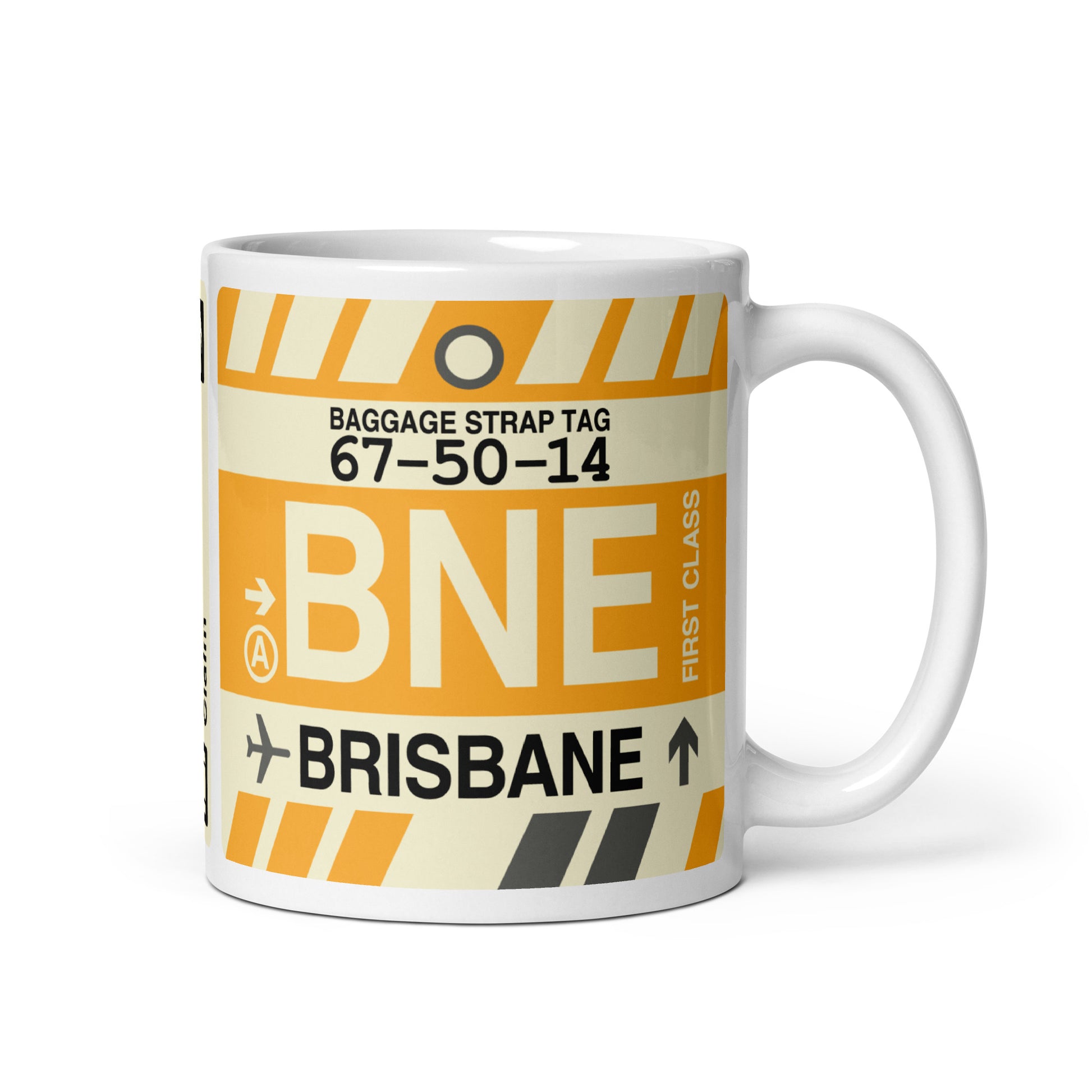 BNE Brisbane Coffee Mug • Jet Age Baggage Tag Design • YHM Designs - Image 01