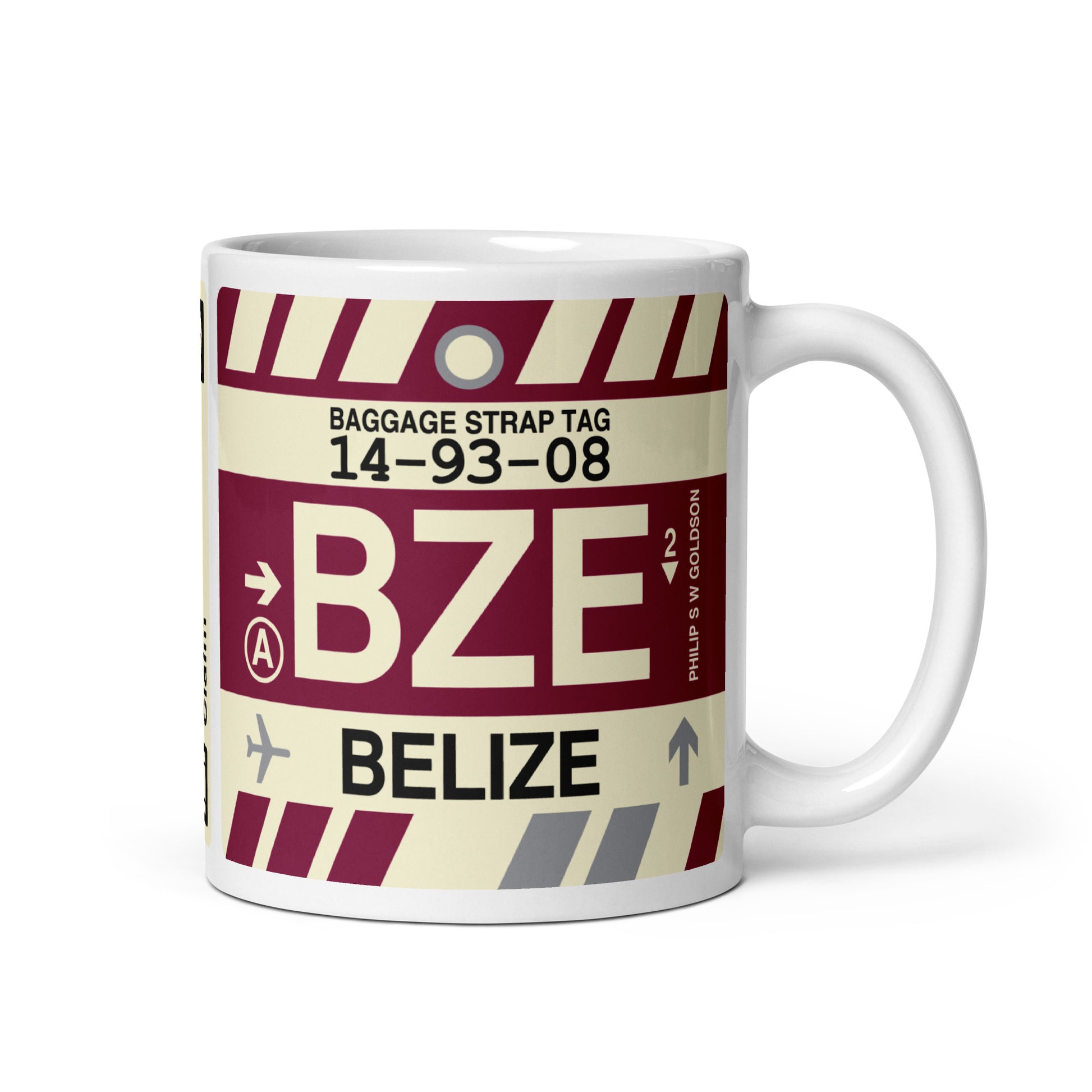BZE Belize City Coffee Mug • Jet Age Baggage Tag Design • YHM Designs - Image 01