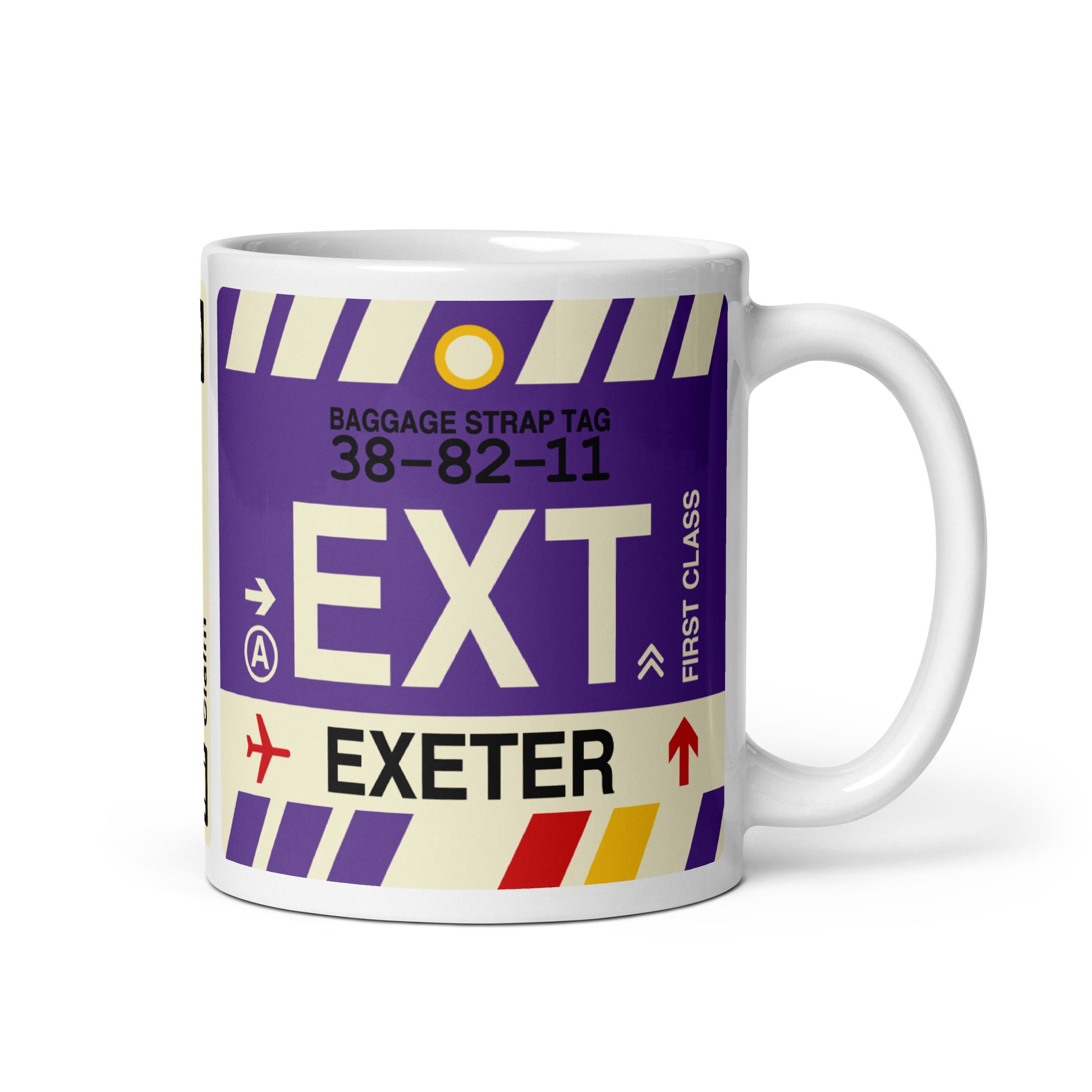 EXT Exeter Coffee Mug • Jet Age Baggage Tag Design • YHM Designs - Image 01