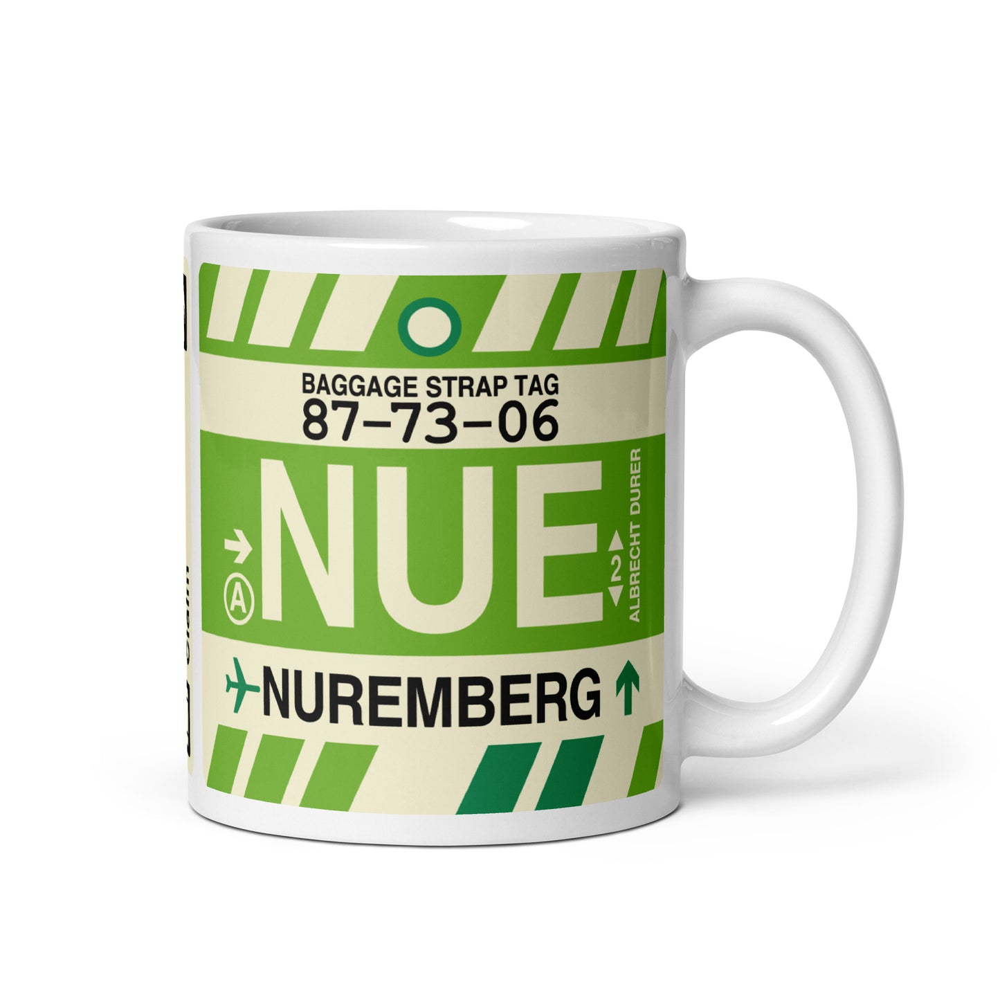 NUE Nuremberg Coffee Mug • Jet Age Baggage Tag Design • YHM Designs - Image 01